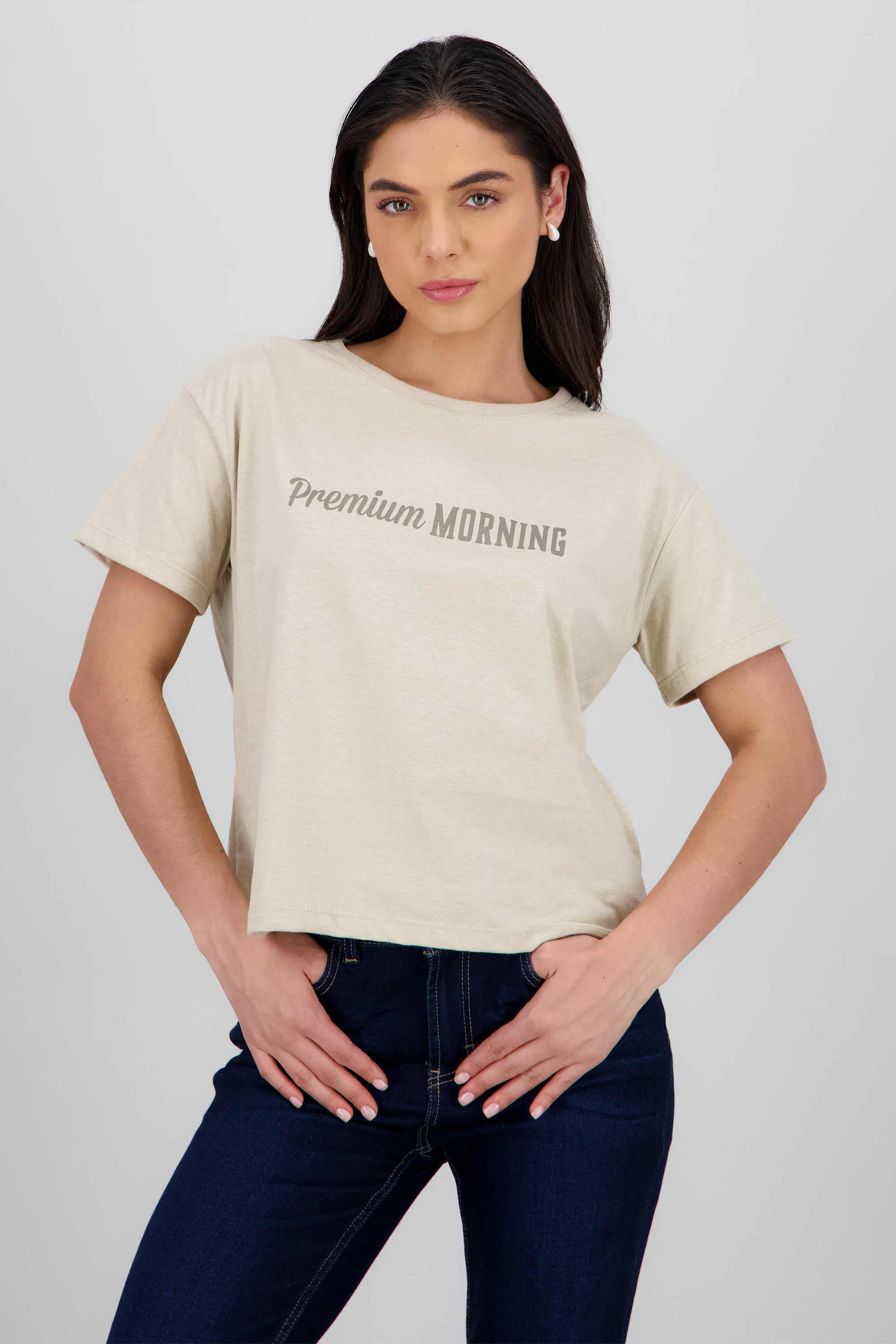 Playera manga corta boxy estampado coffee BEIGE