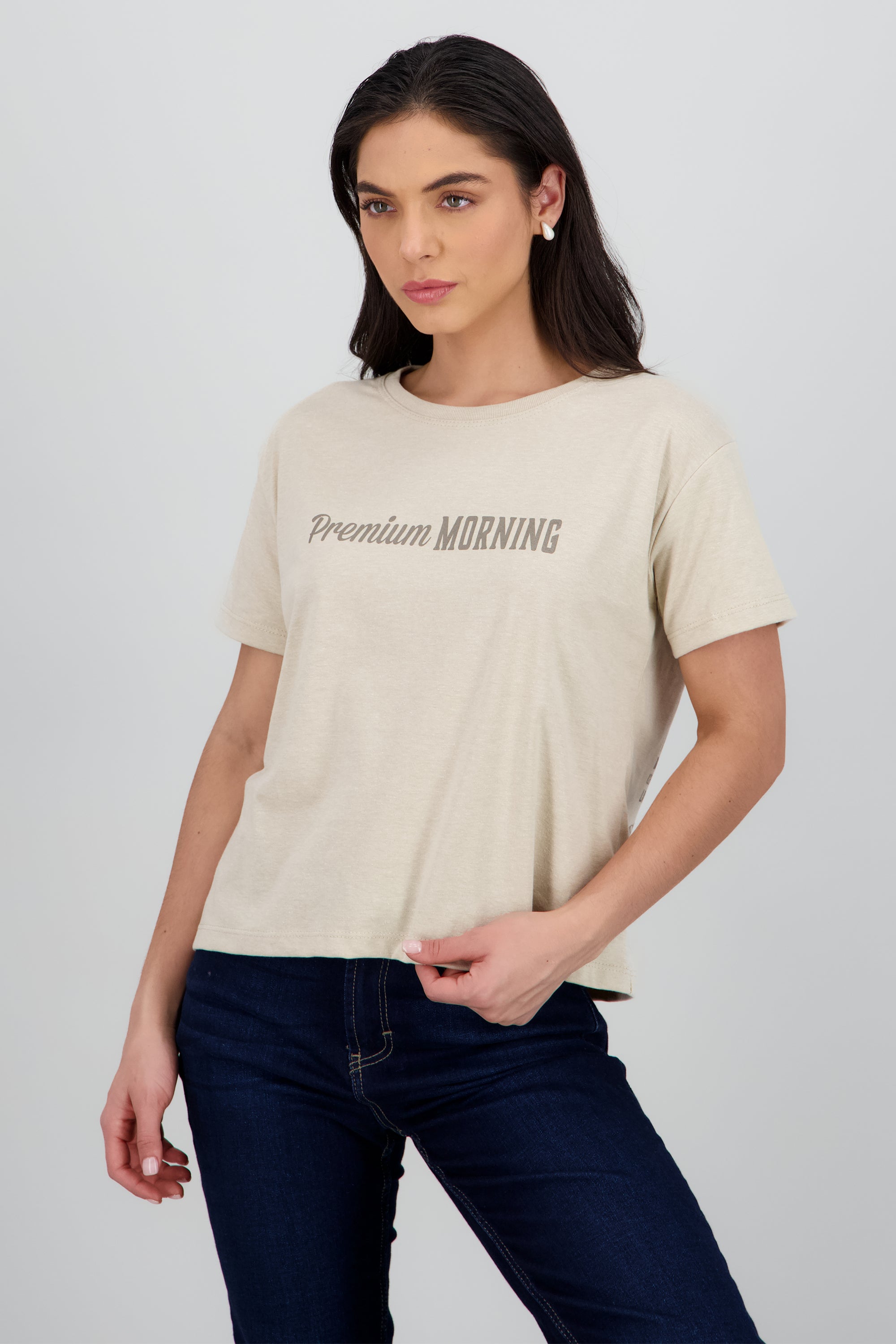 Playera manga corta boxy estampado coffee BEIGE