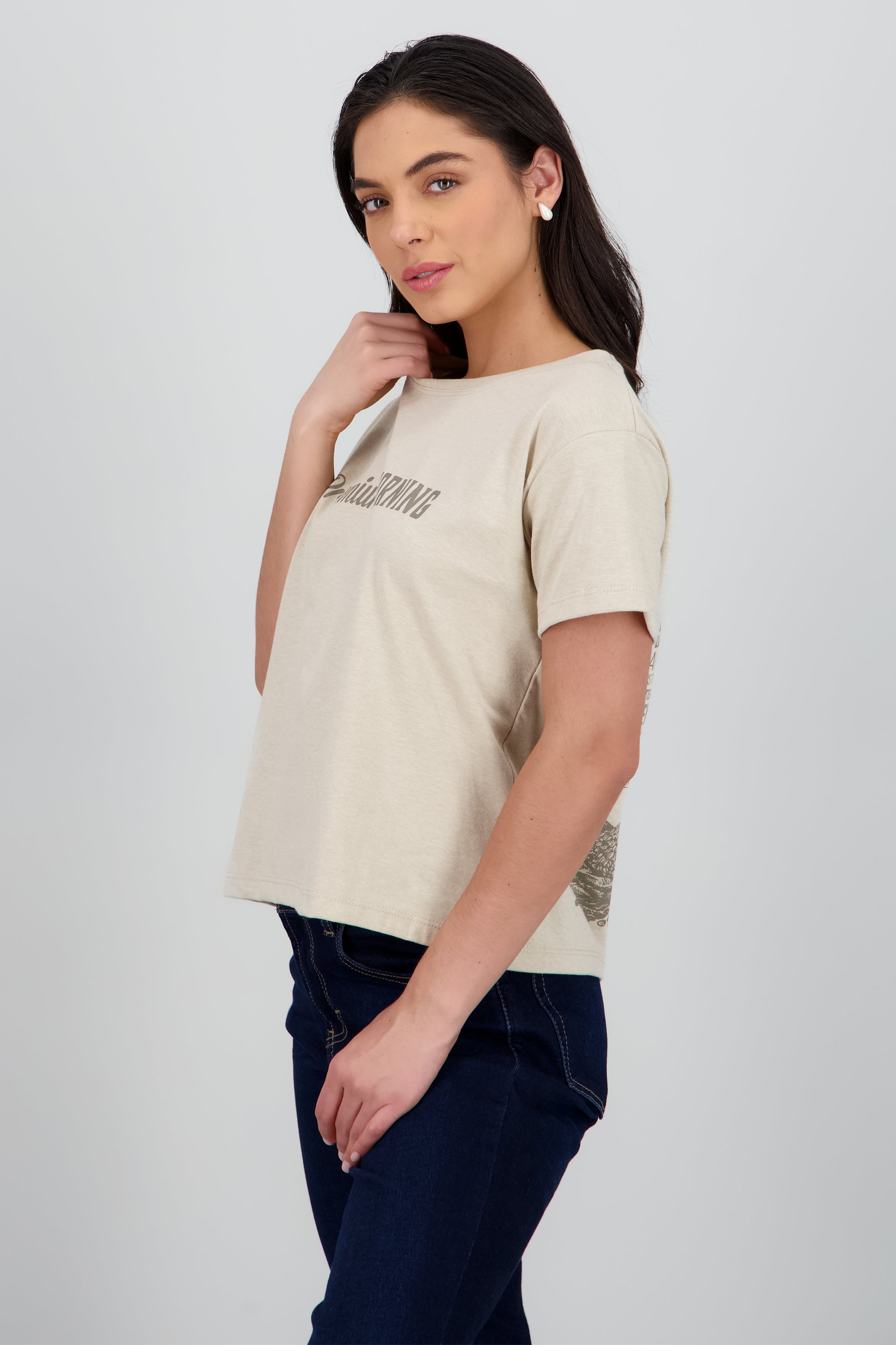 Playera manga corta boxy estampado coffee BEIGE