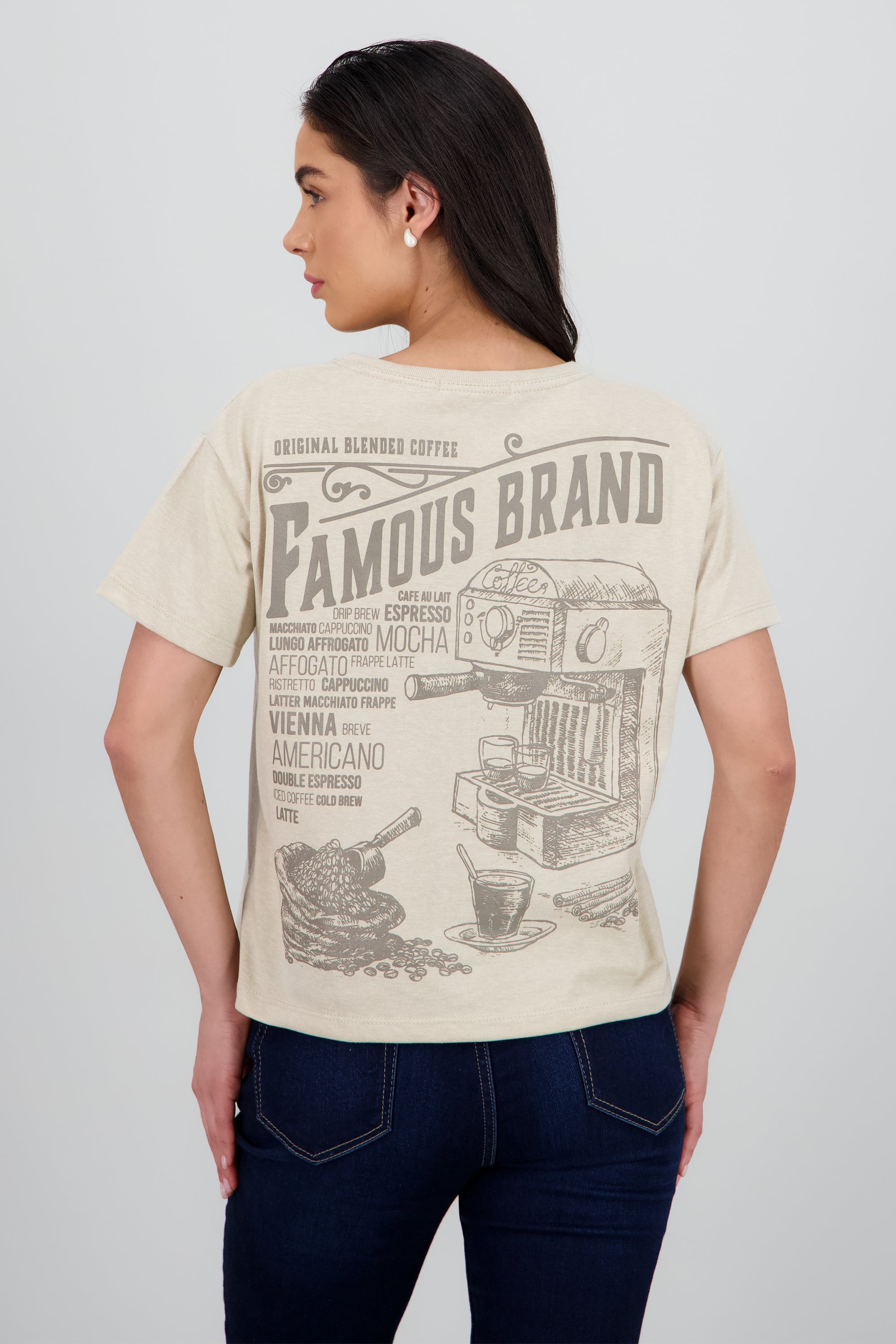 Playera manga corta boxy estampado coffee BEIGE