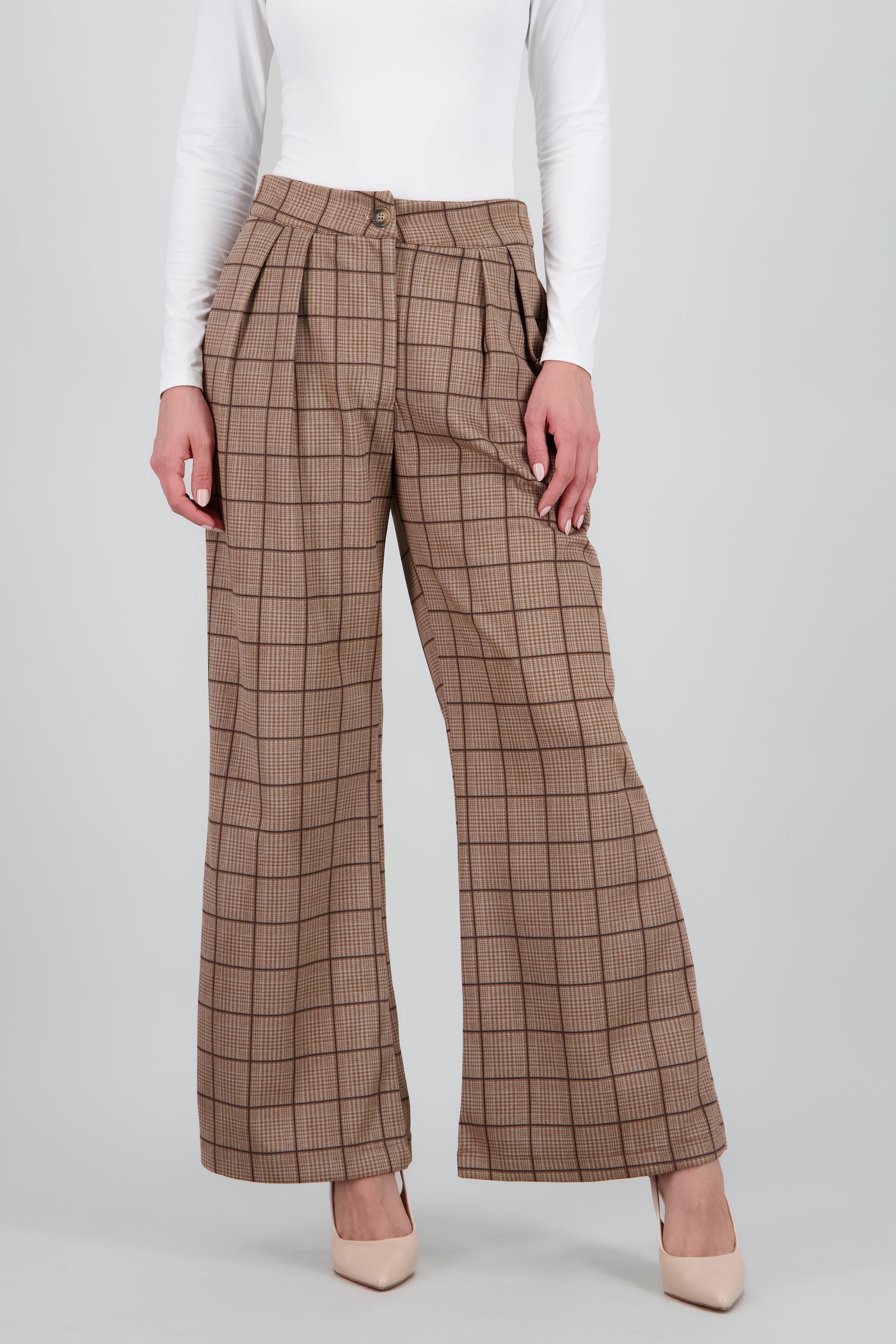 Pantalon de vestir amplio estampado cuadros CAFE COMBO