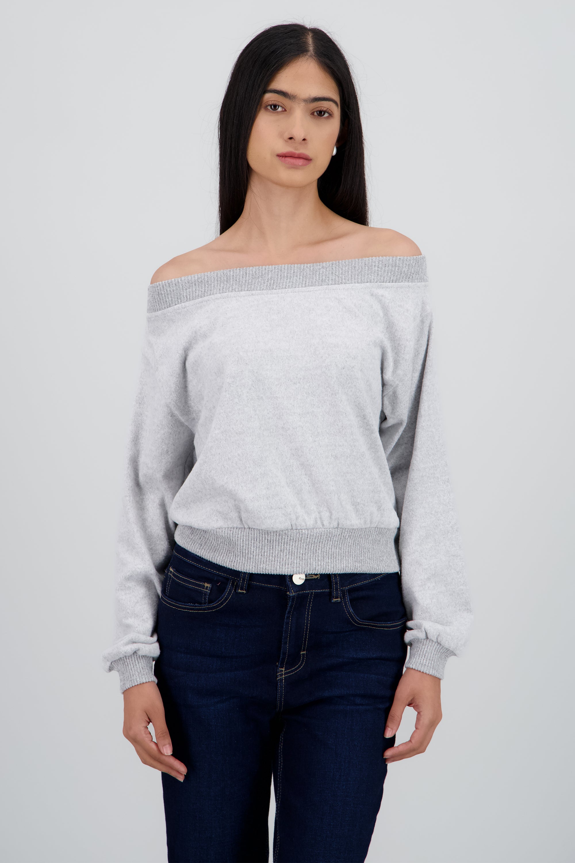 Sudadera off shoulder GRIS JASPE