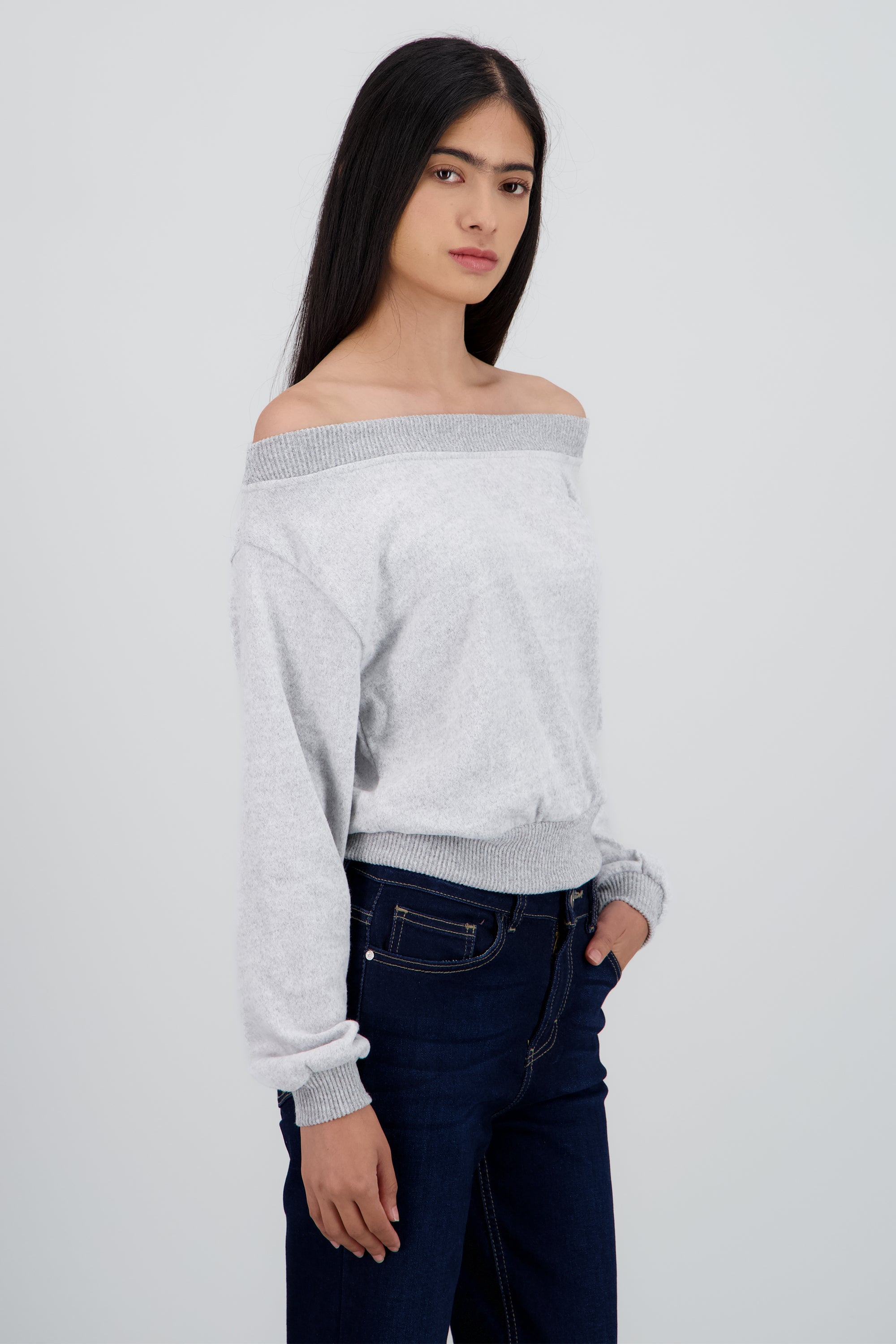 Sudadera off shoulder GRIS JASPE