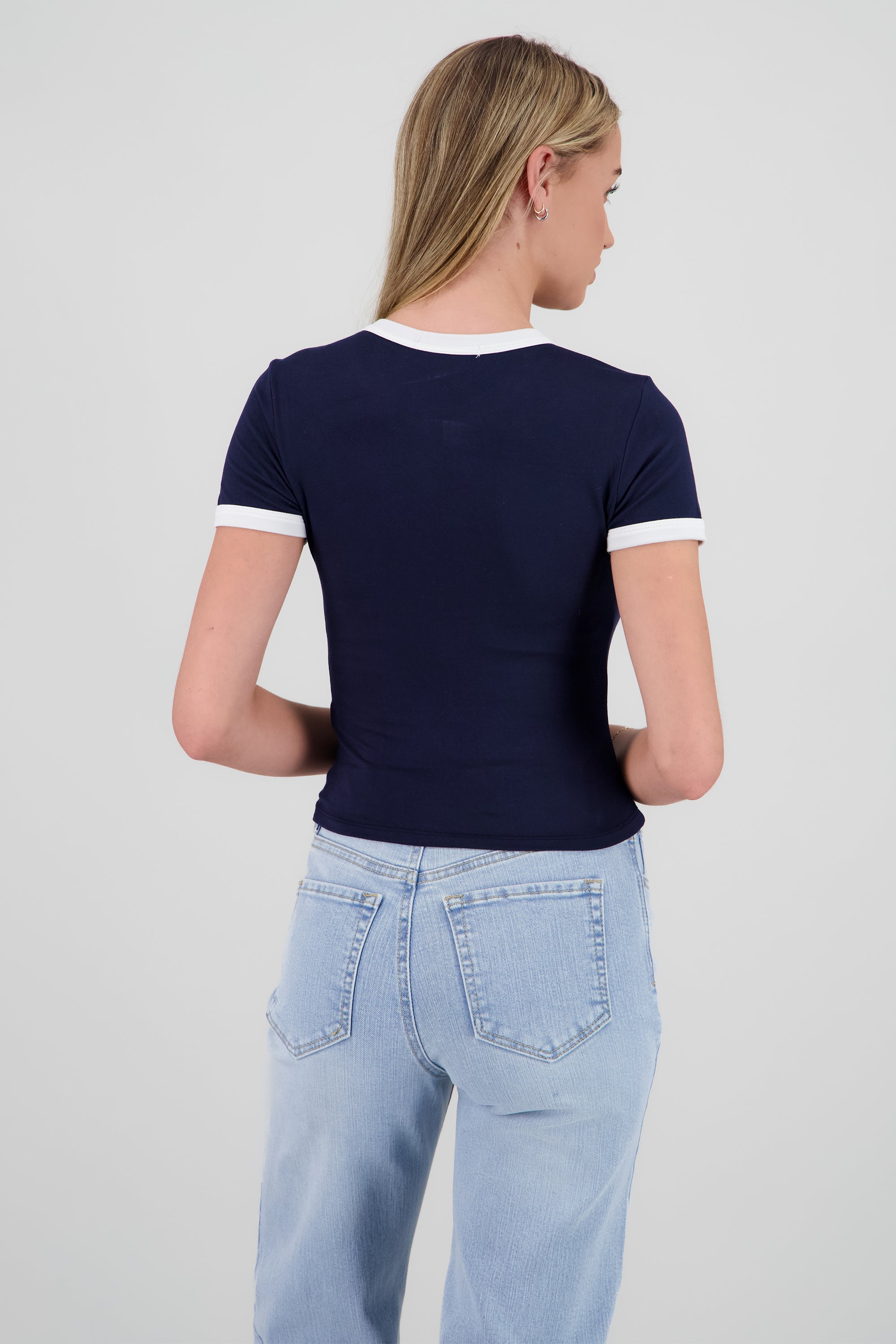 Top cuello redondo contraste MARINO