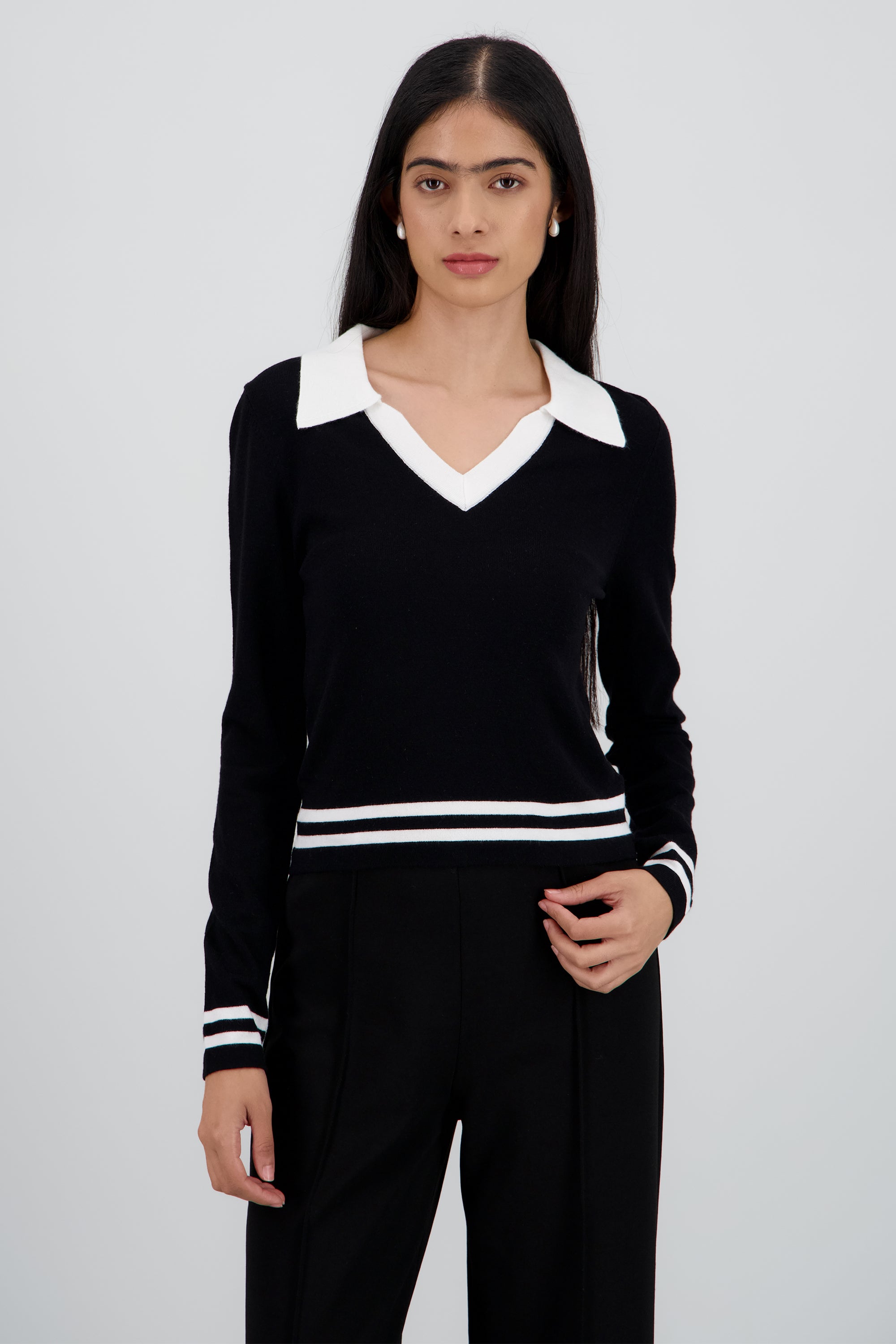 Sueter tipo polo contraste NEGRO COMBO