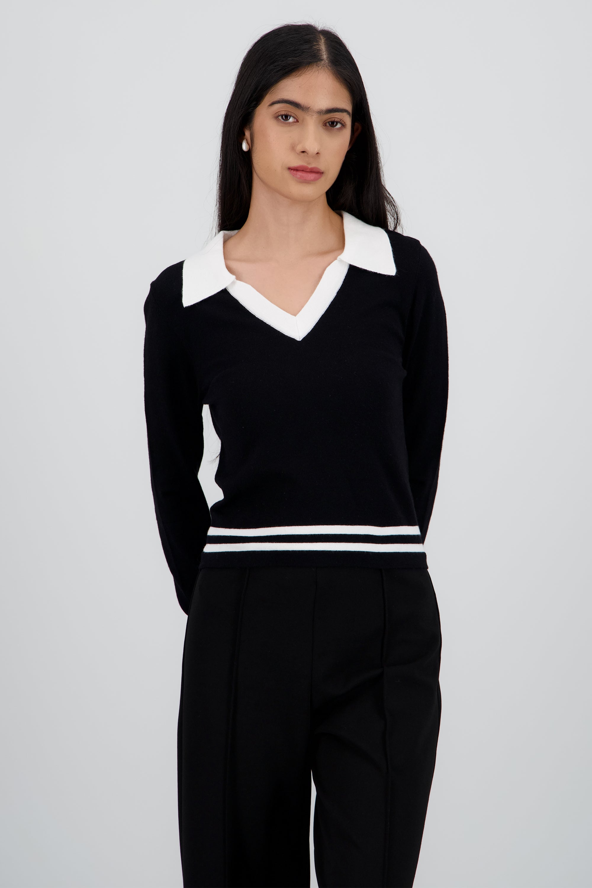 Sueter tipo polo contraste NEGRO COMBO