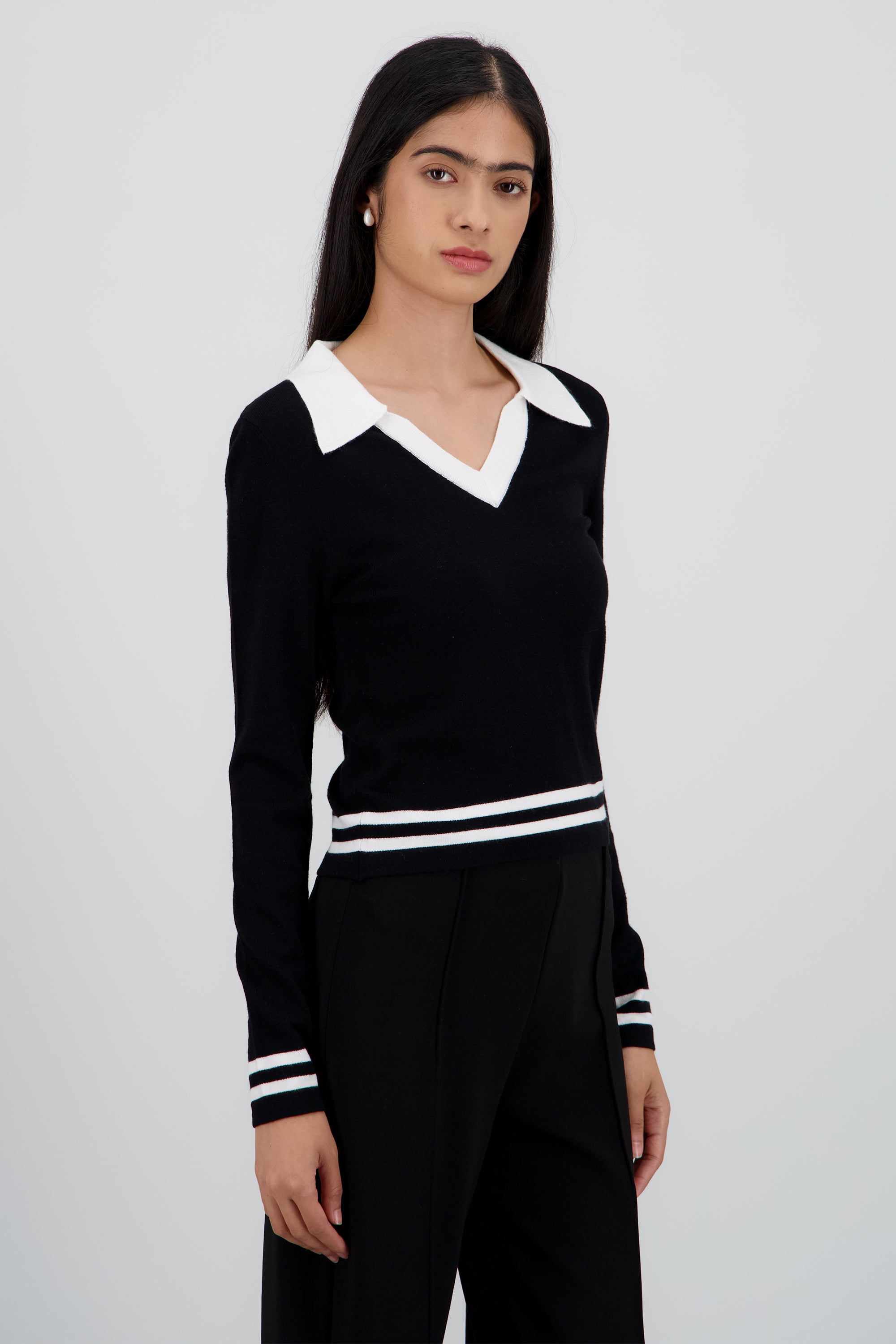 Sueter tipo polo contraste NEGRO COMBO