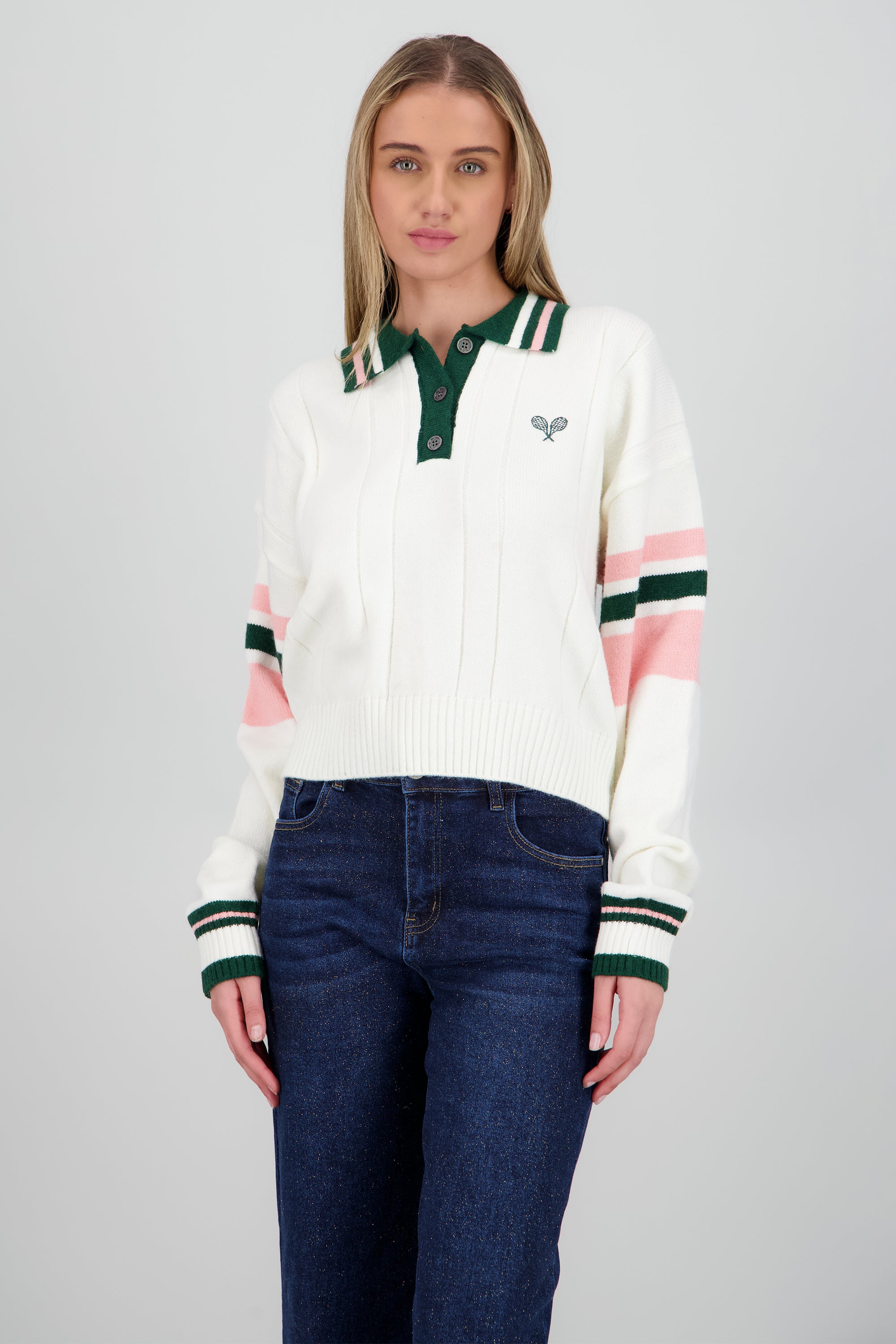 Sueter tipo polo contraste raqueta HUESO COMBO