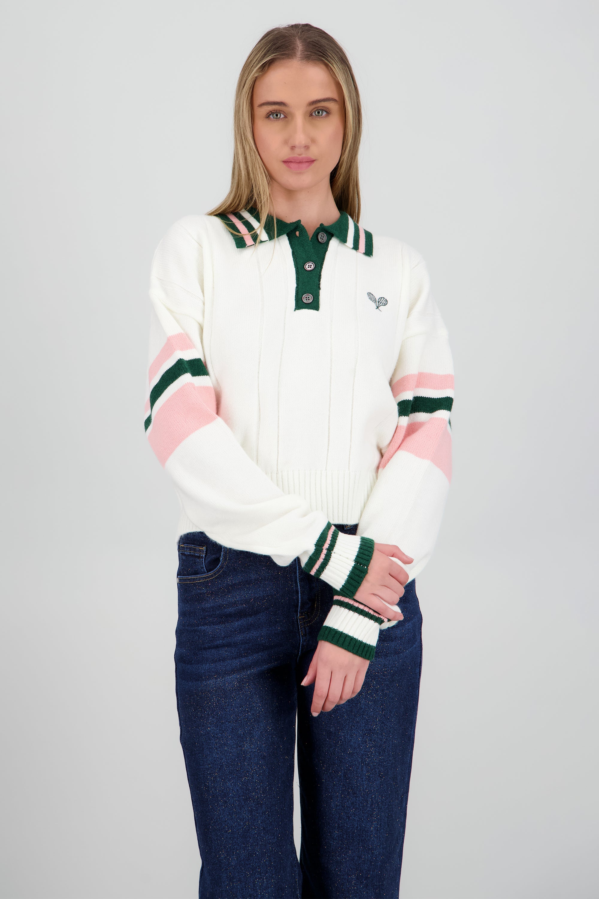 Sueter tipo polo contraste raqueta HUESO COMBO