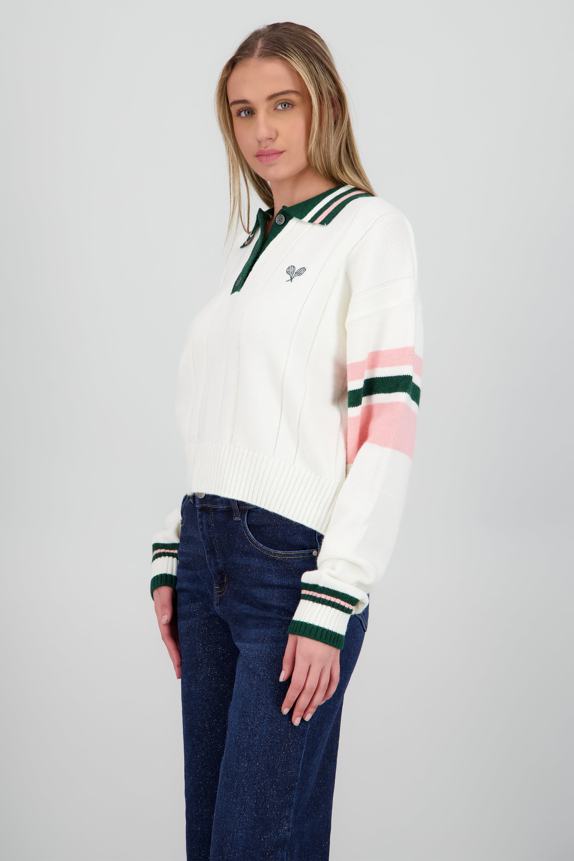 Sueter tipo polo contraste raqueta HUESO COMBO