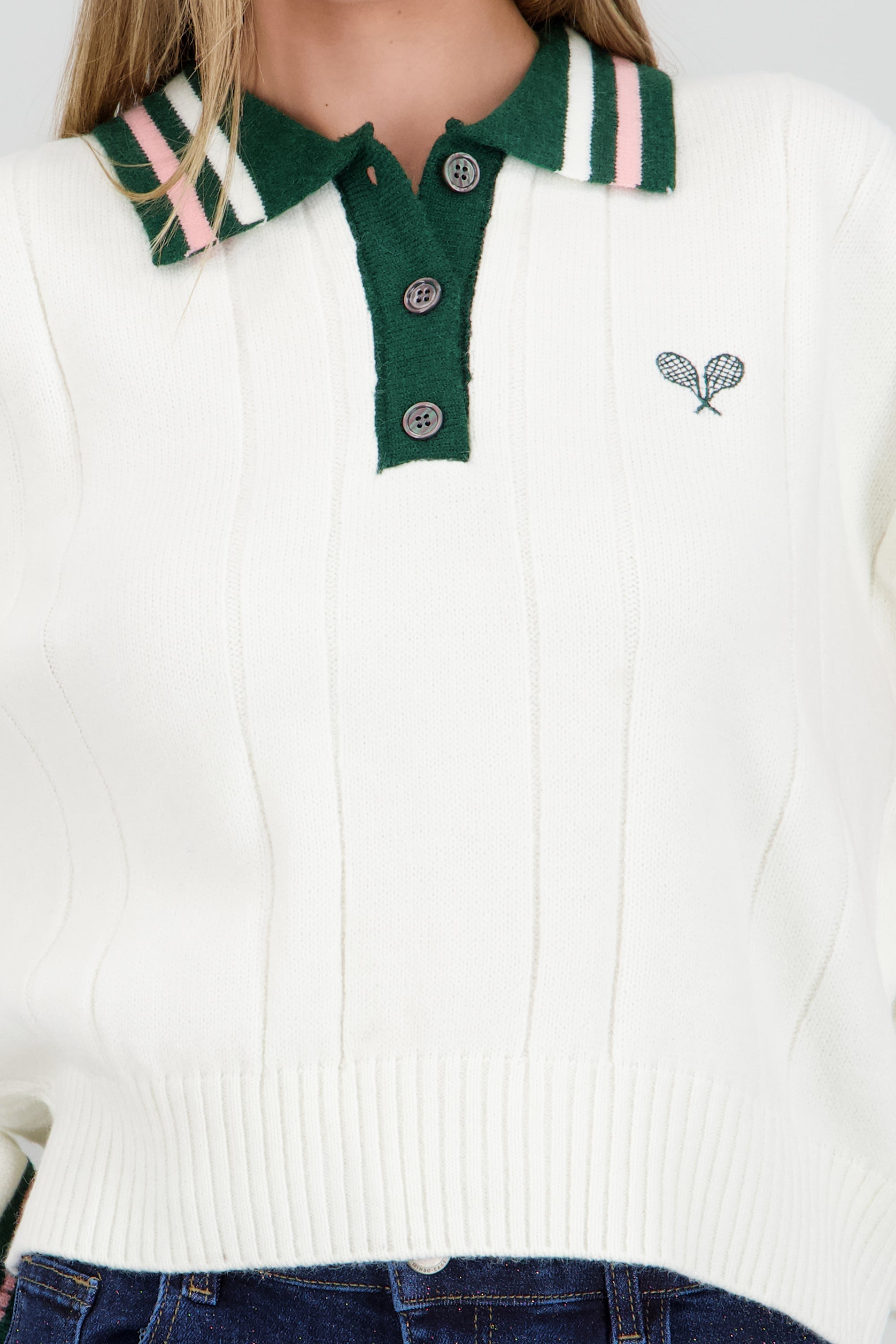 Sueter tipo polo contraste raqueta HUESO COMBO