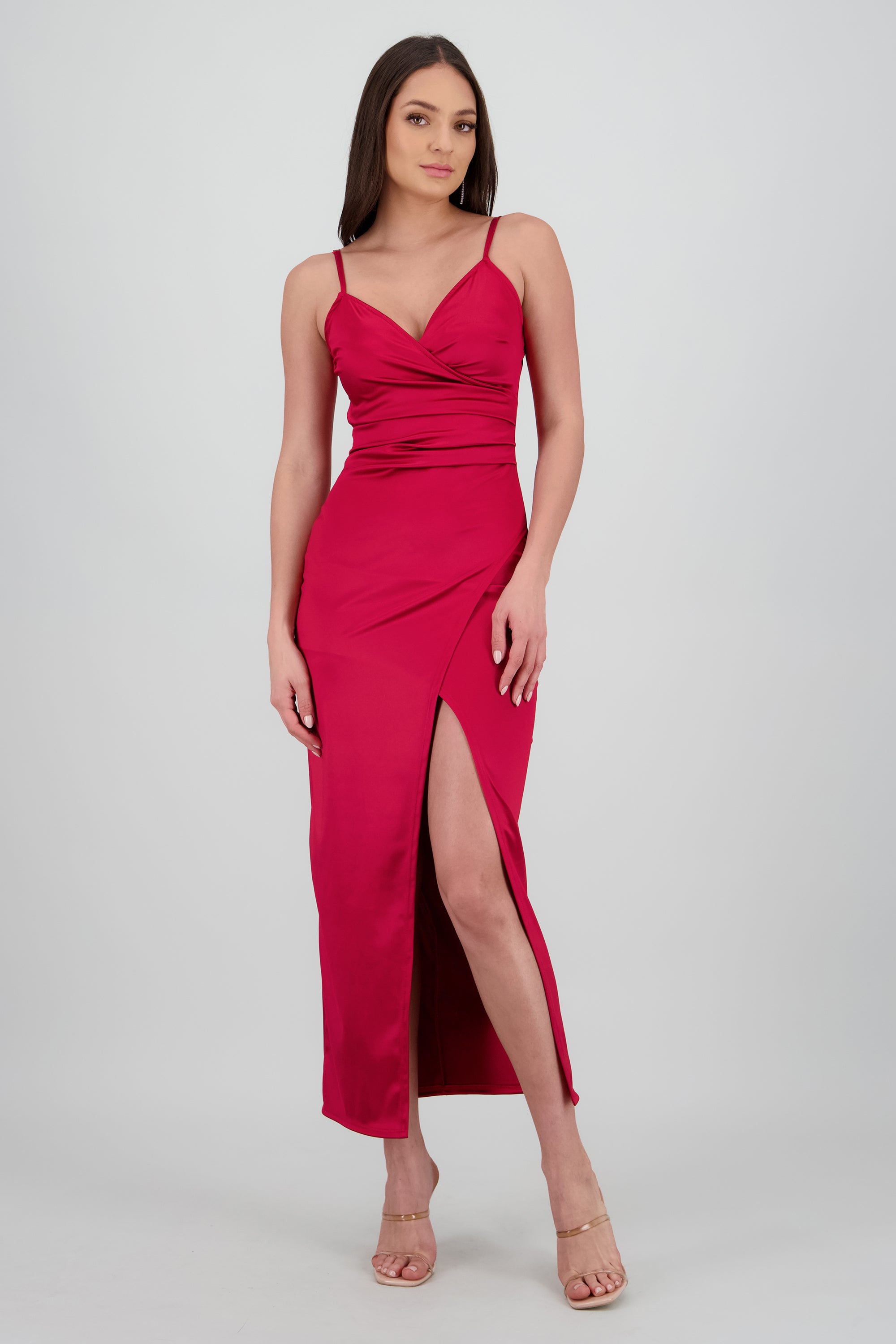 Vestido satinado midi ROJO QUEMADO