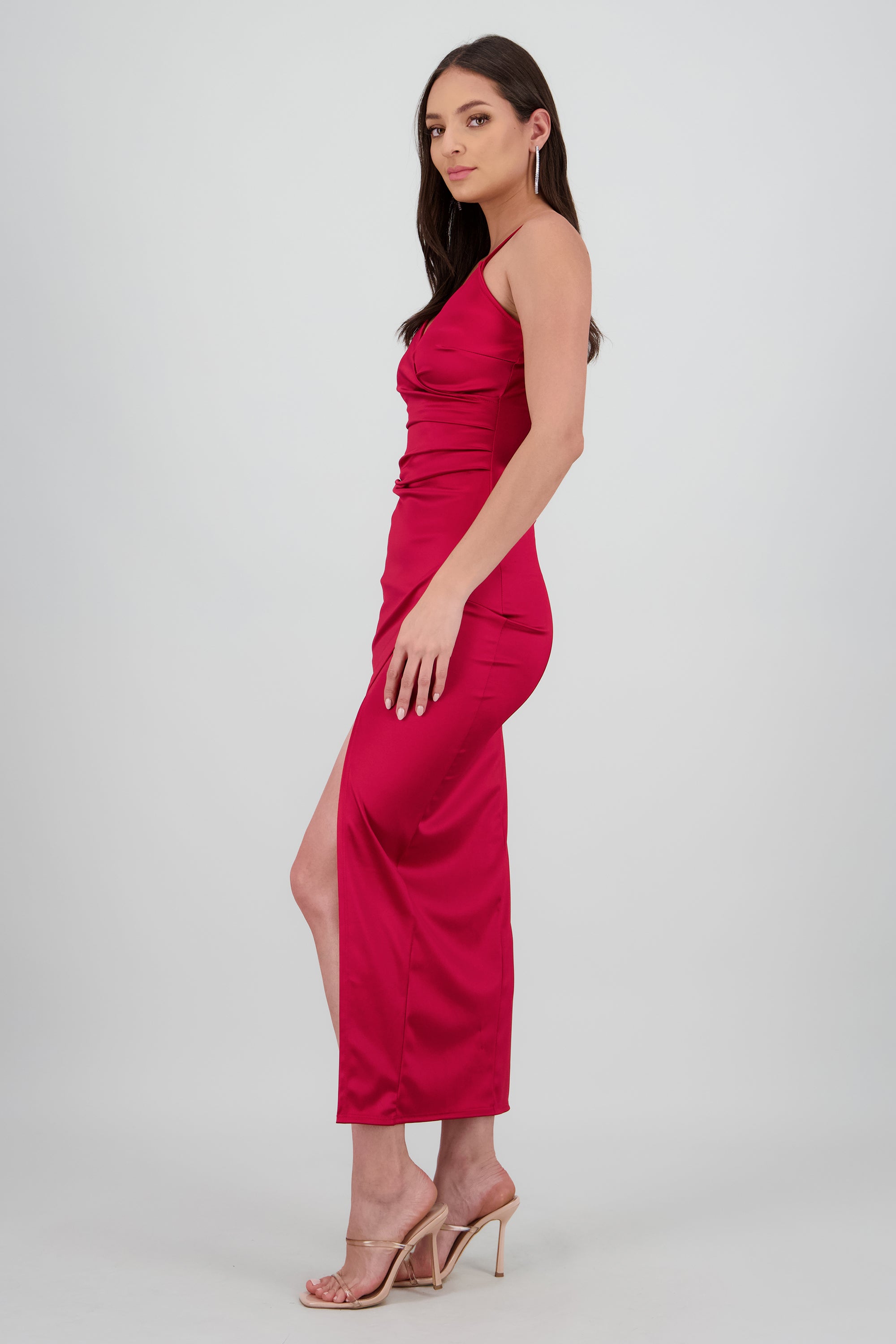 Vestido satinado midi ROJO QUEMADO