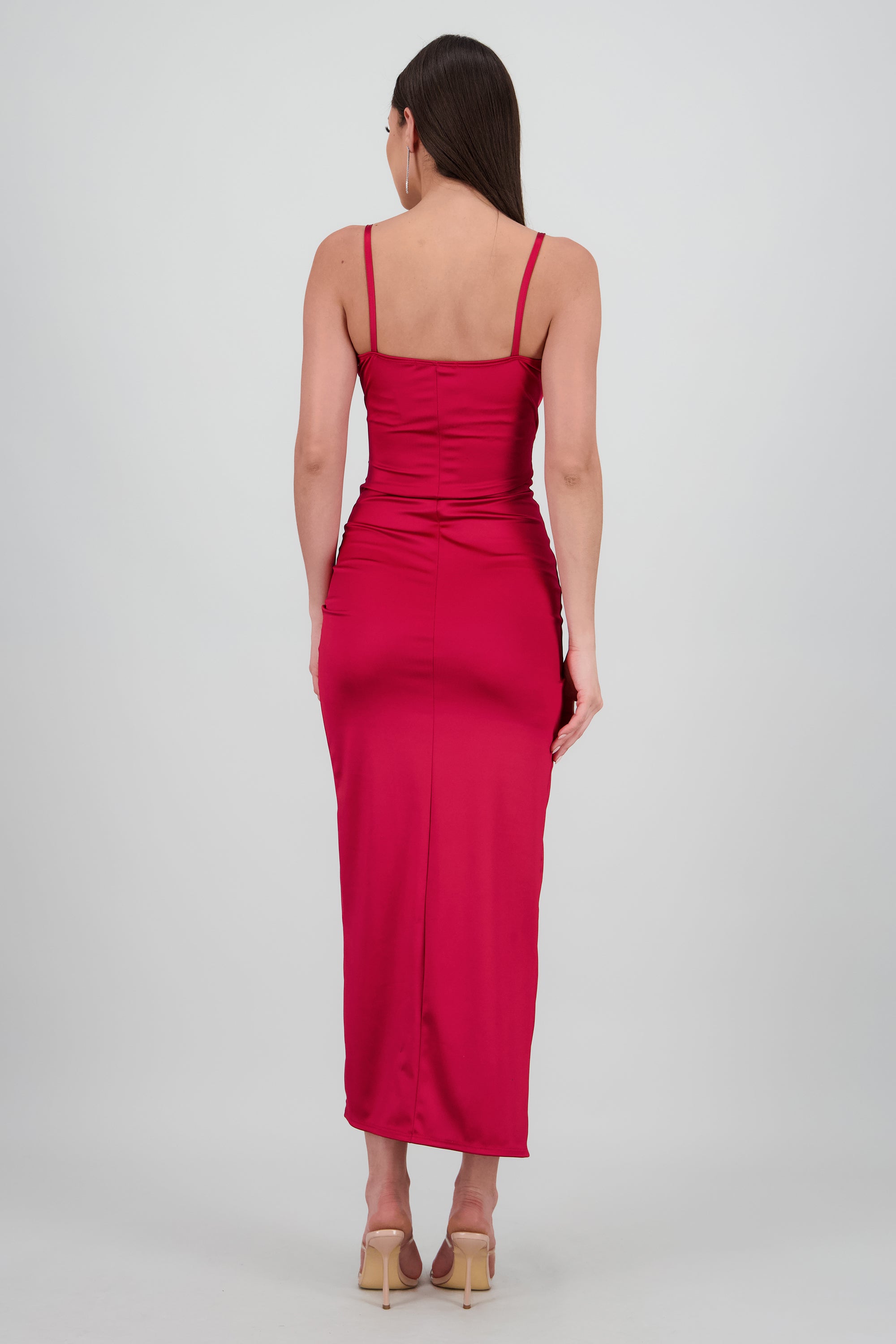 Vestido satinado midi ROJO QUEMADO