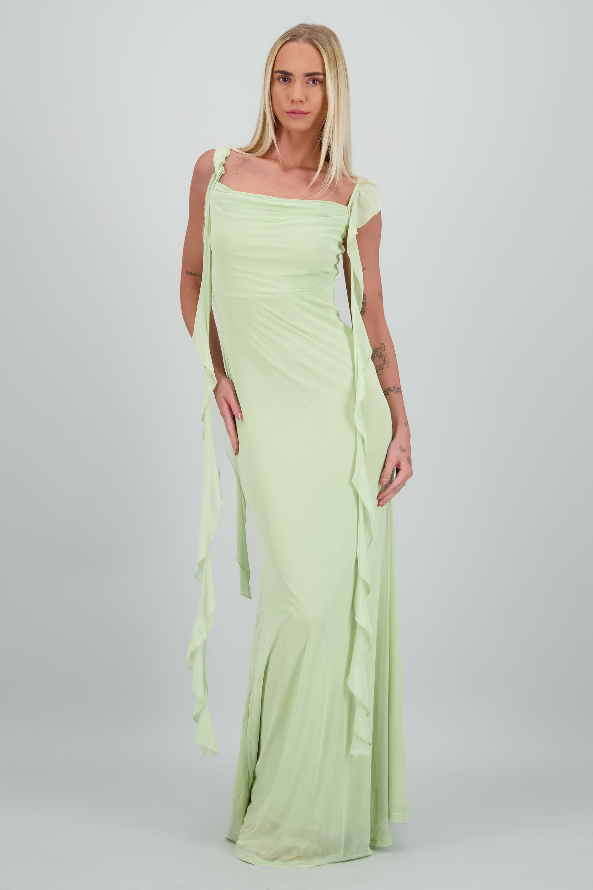 Vestido maxi detalle ruffles SAGE