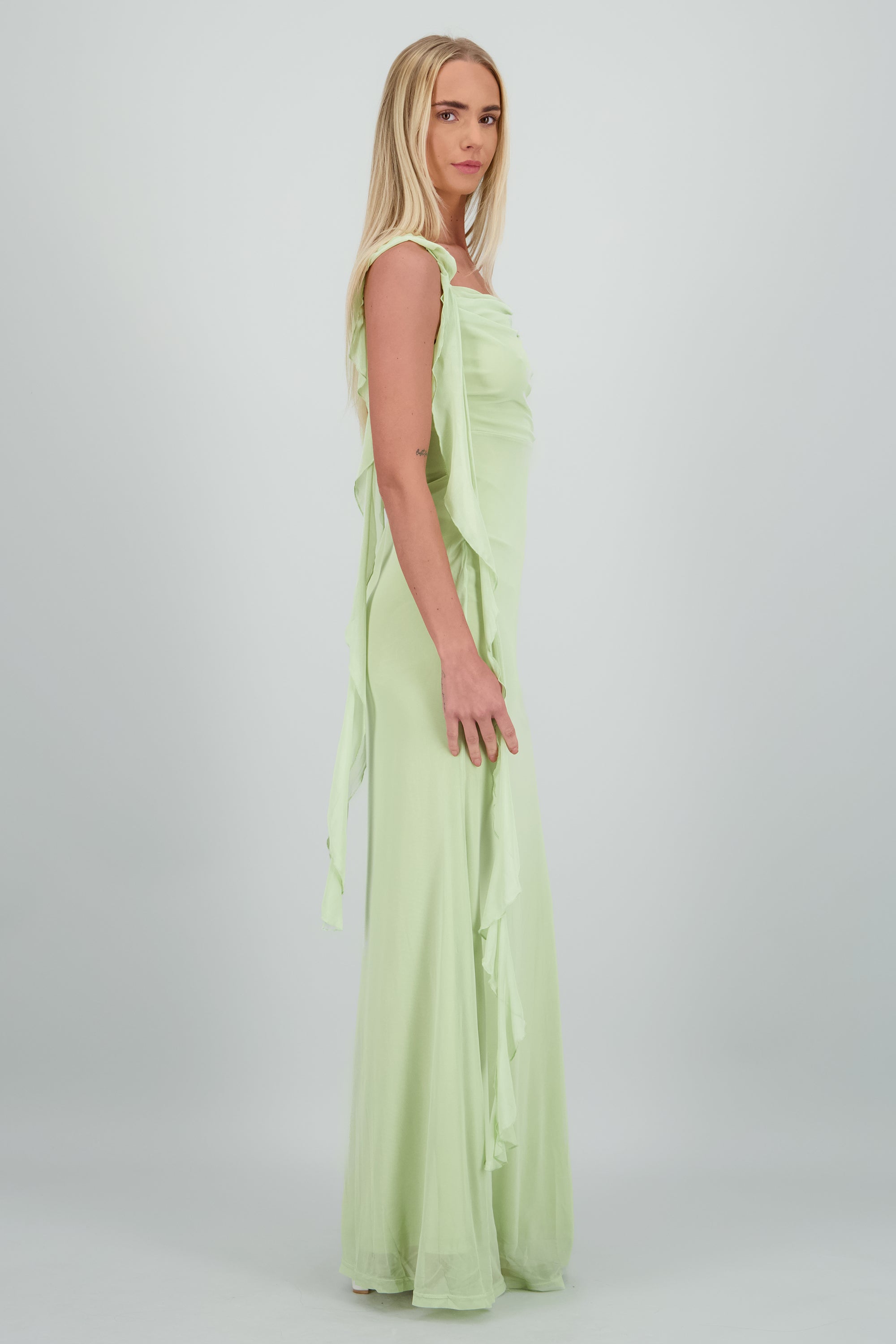 Vestido maxi detalle ruffles SAGE