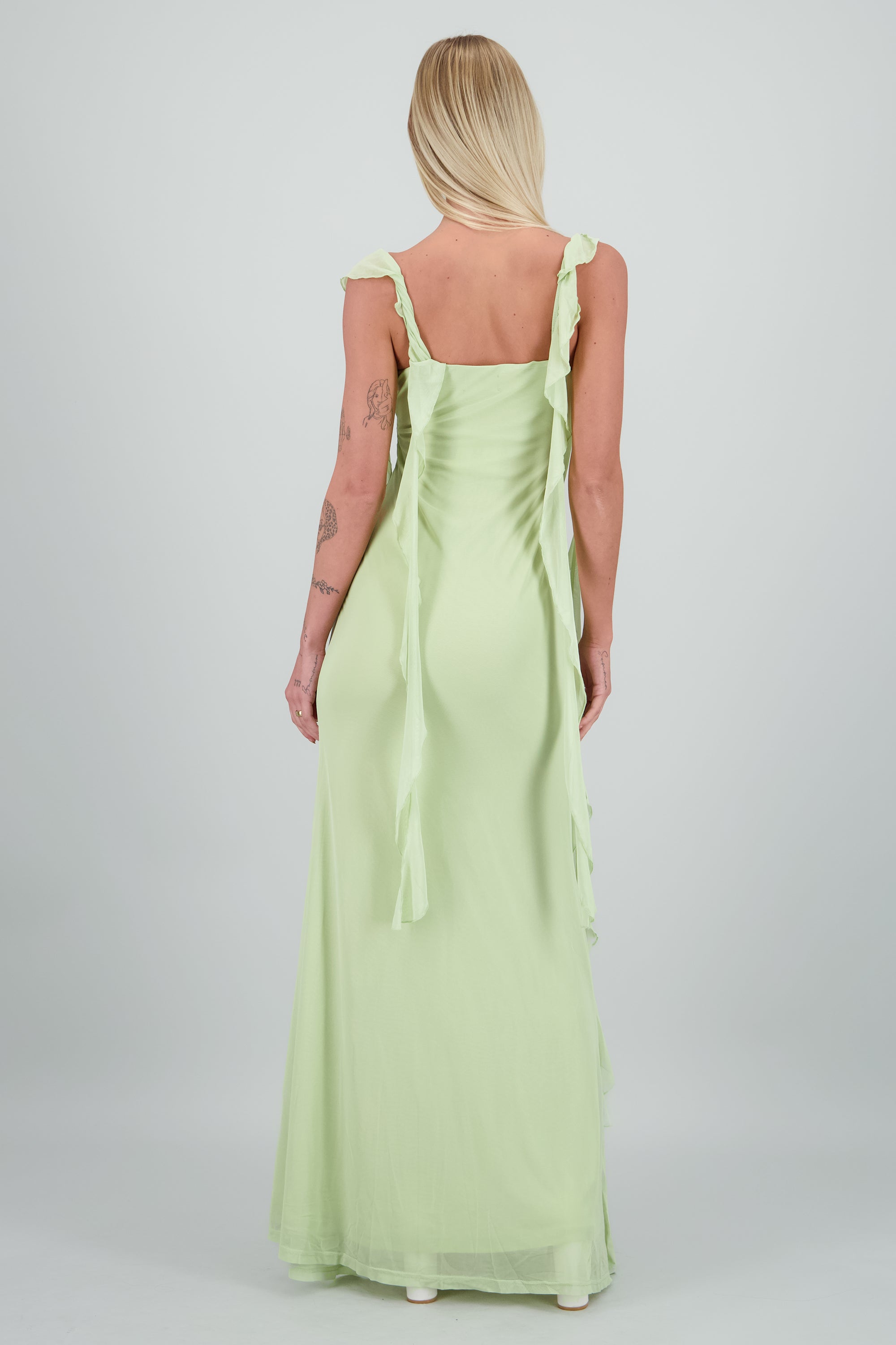 Vestido maxi detalle ruffles SAGE