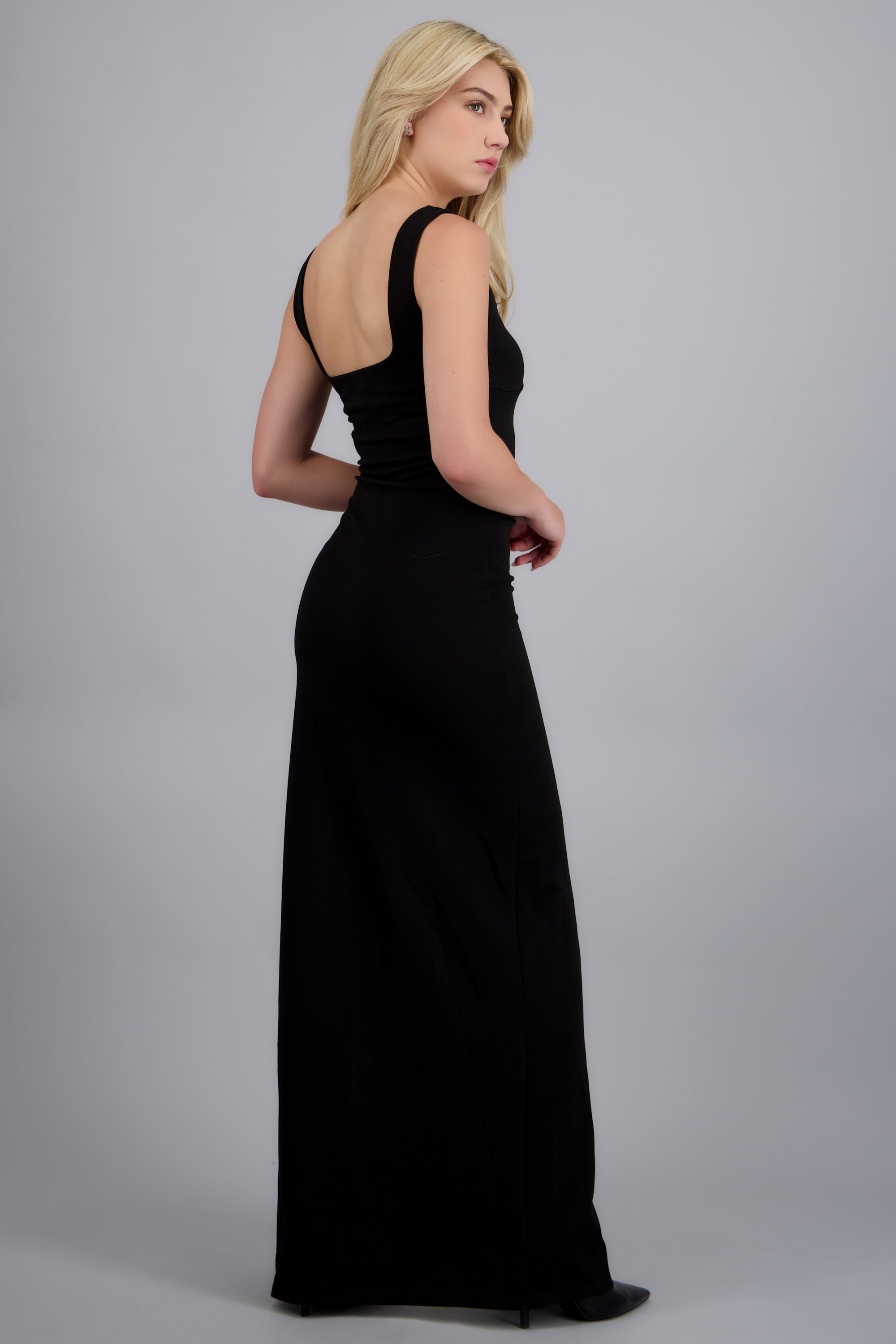 Vestido maxi detalle costado NEGRO