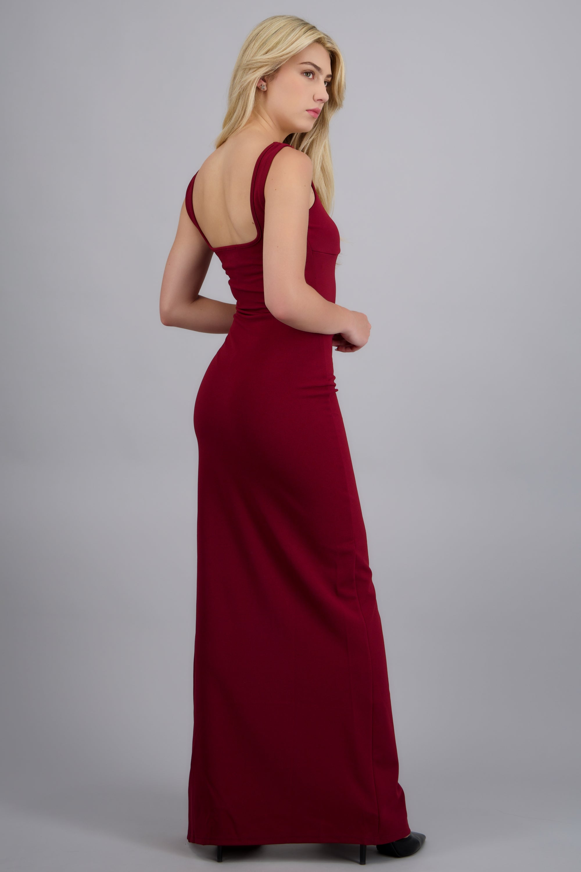 Vestido maxi detalle costado ROJO QUEMADO