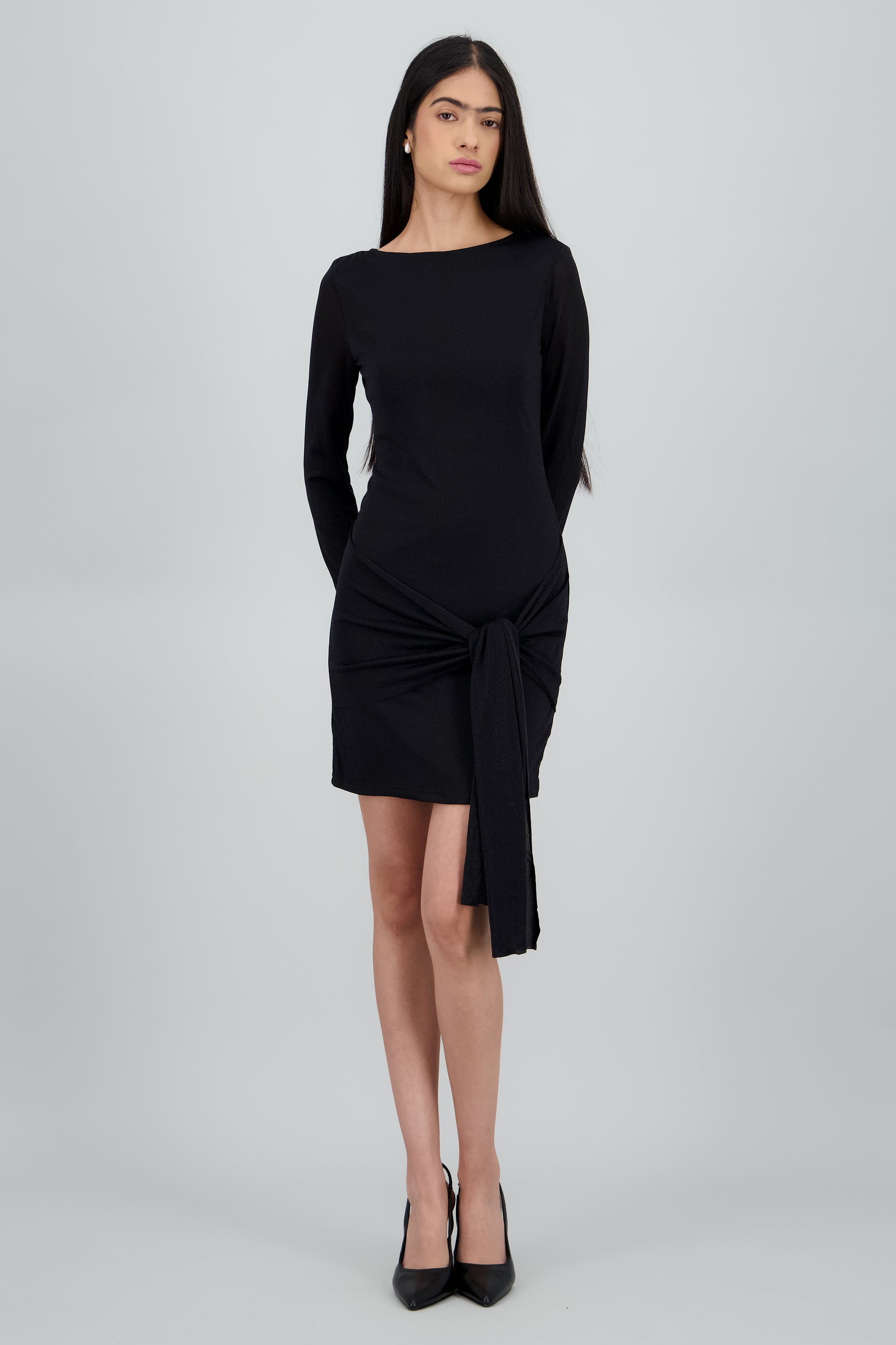 Vestido detalle cintura manga larga NEGRO