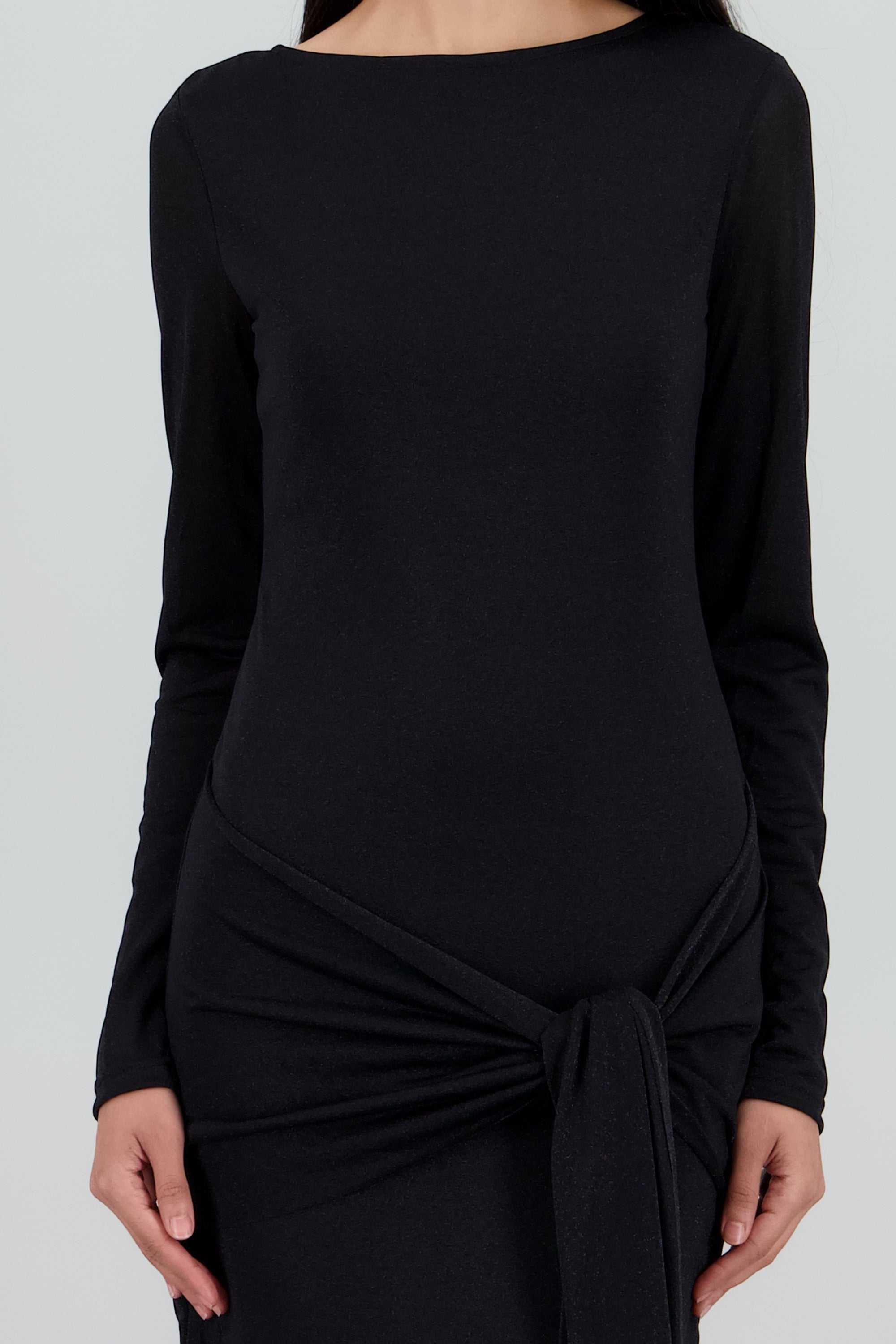 Vestido detalle cintura manga larga NEGRO