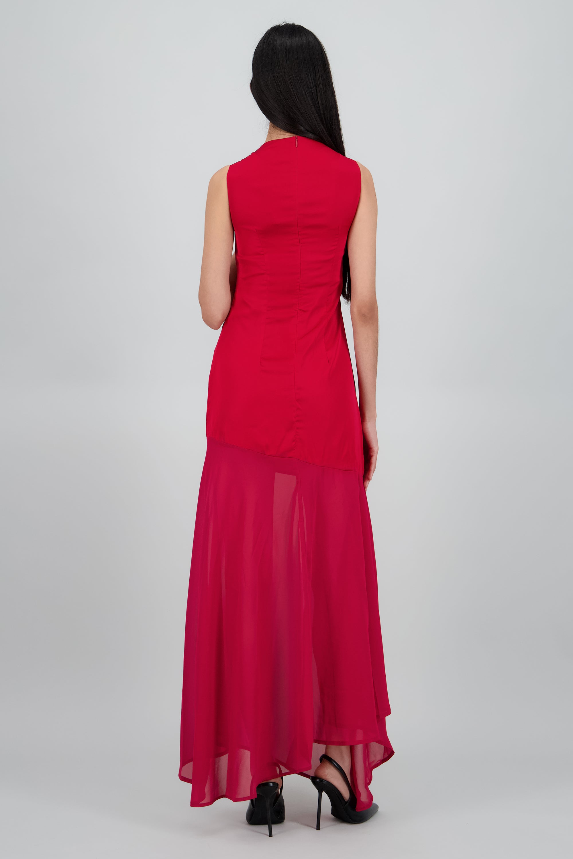 Maxi vestido asimetrico drop waist ROJO QUEMADO