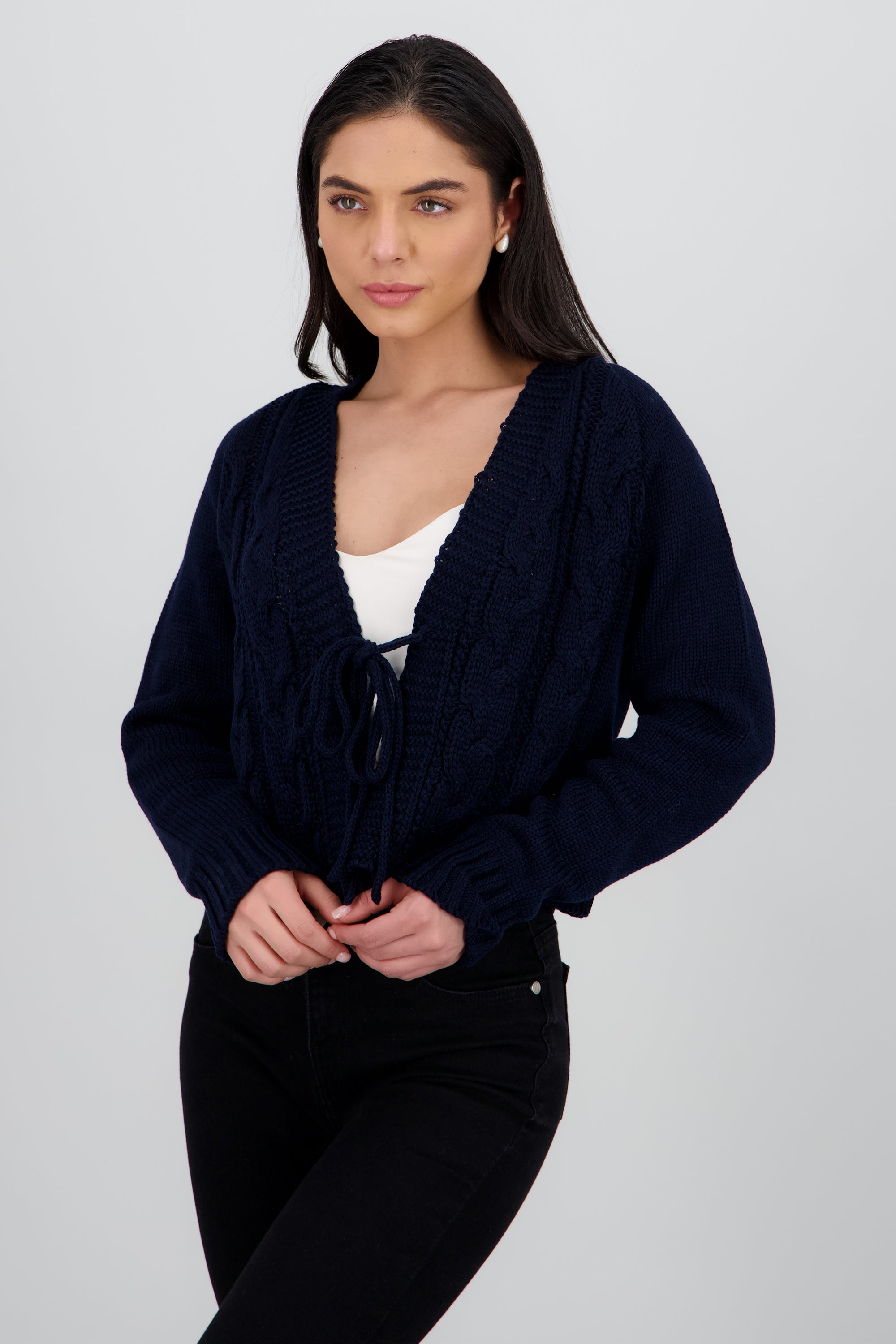Cardigan trenzado detalle lazo MARINO