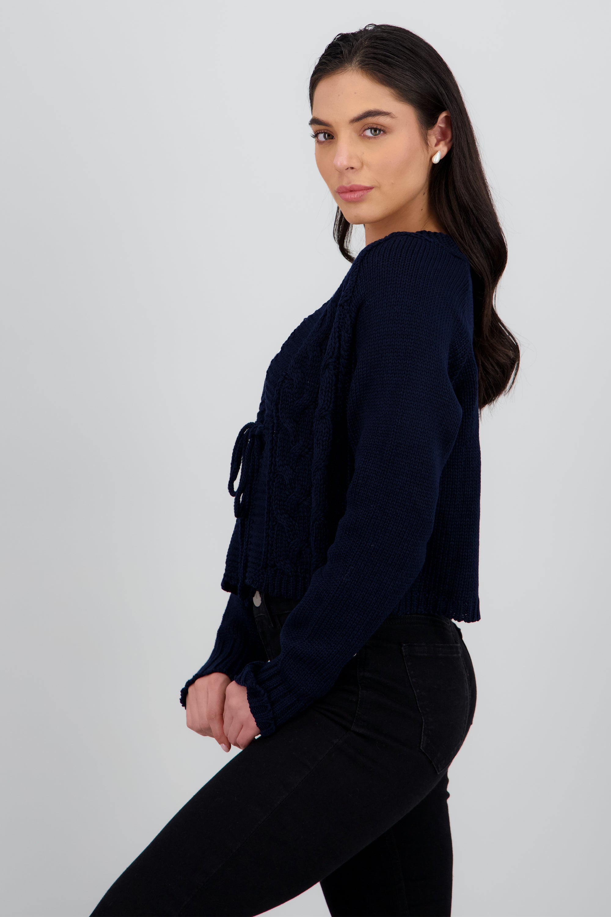 Cardigan trenzado detalle lazo MARINO