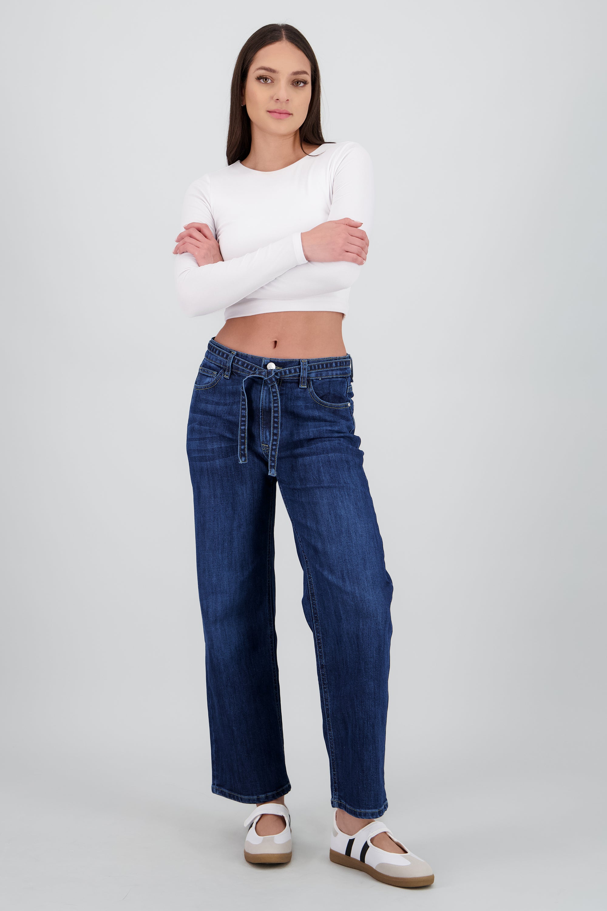 Jeans wide leg cinto DARK WASH