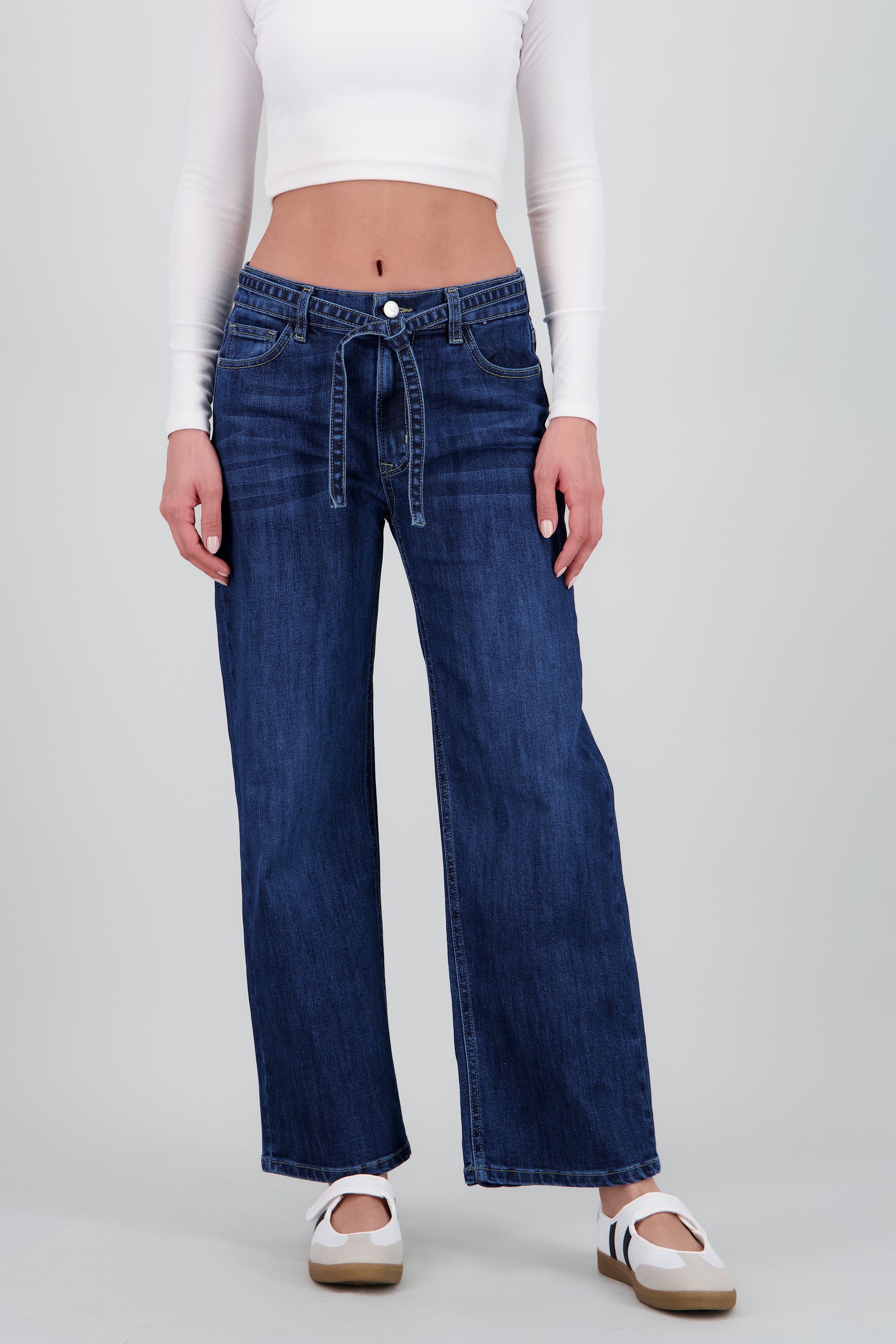 Jeans wide leg cinto DARK WASH