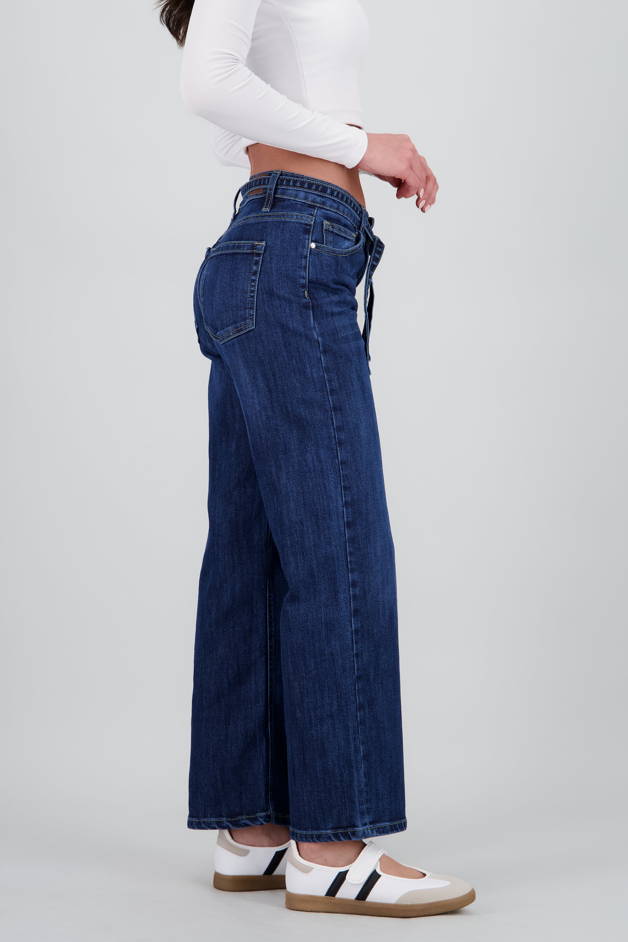 Jeans wide leg cinto DARK WASH
