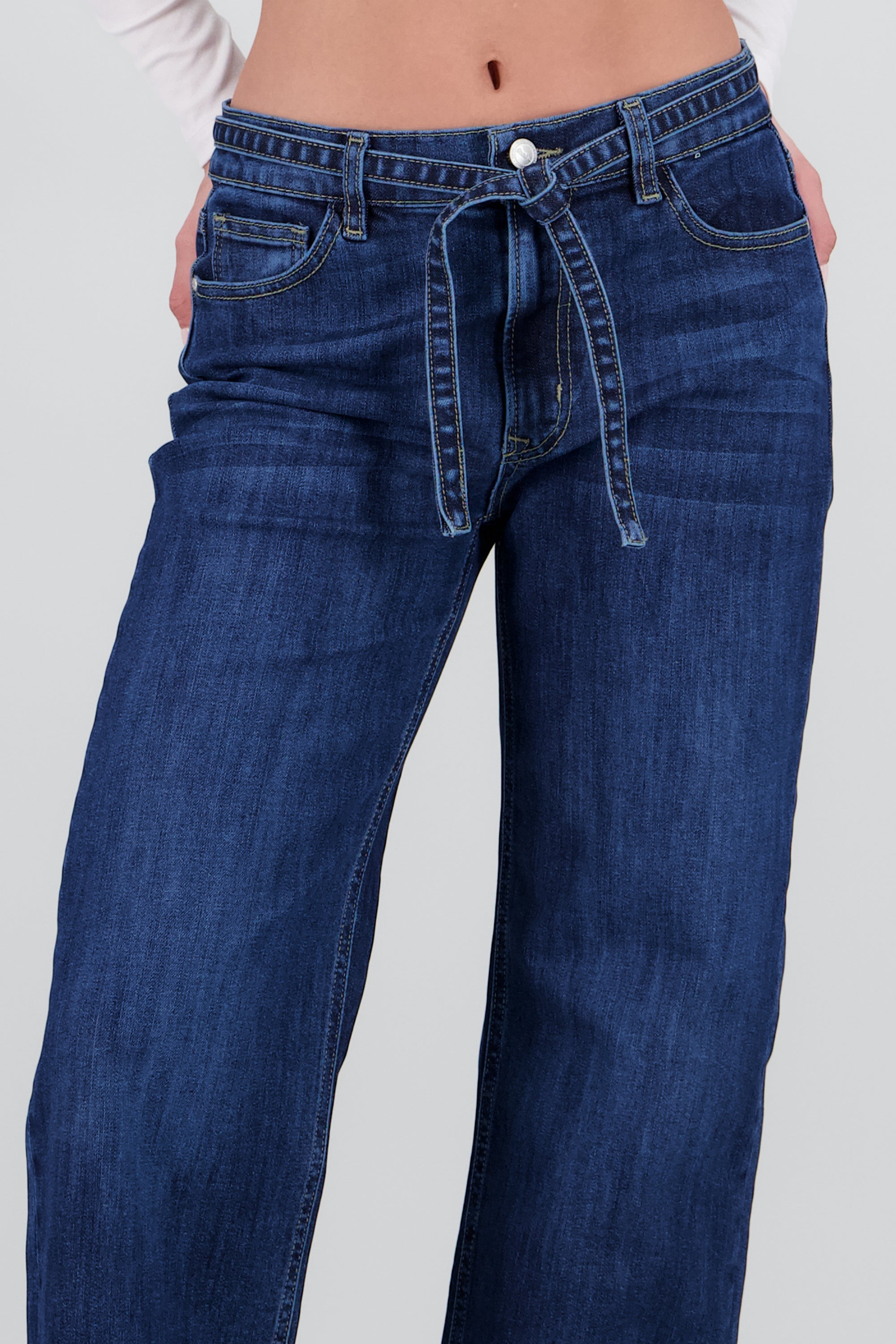 Jeans wide leg cinto DARK WASH