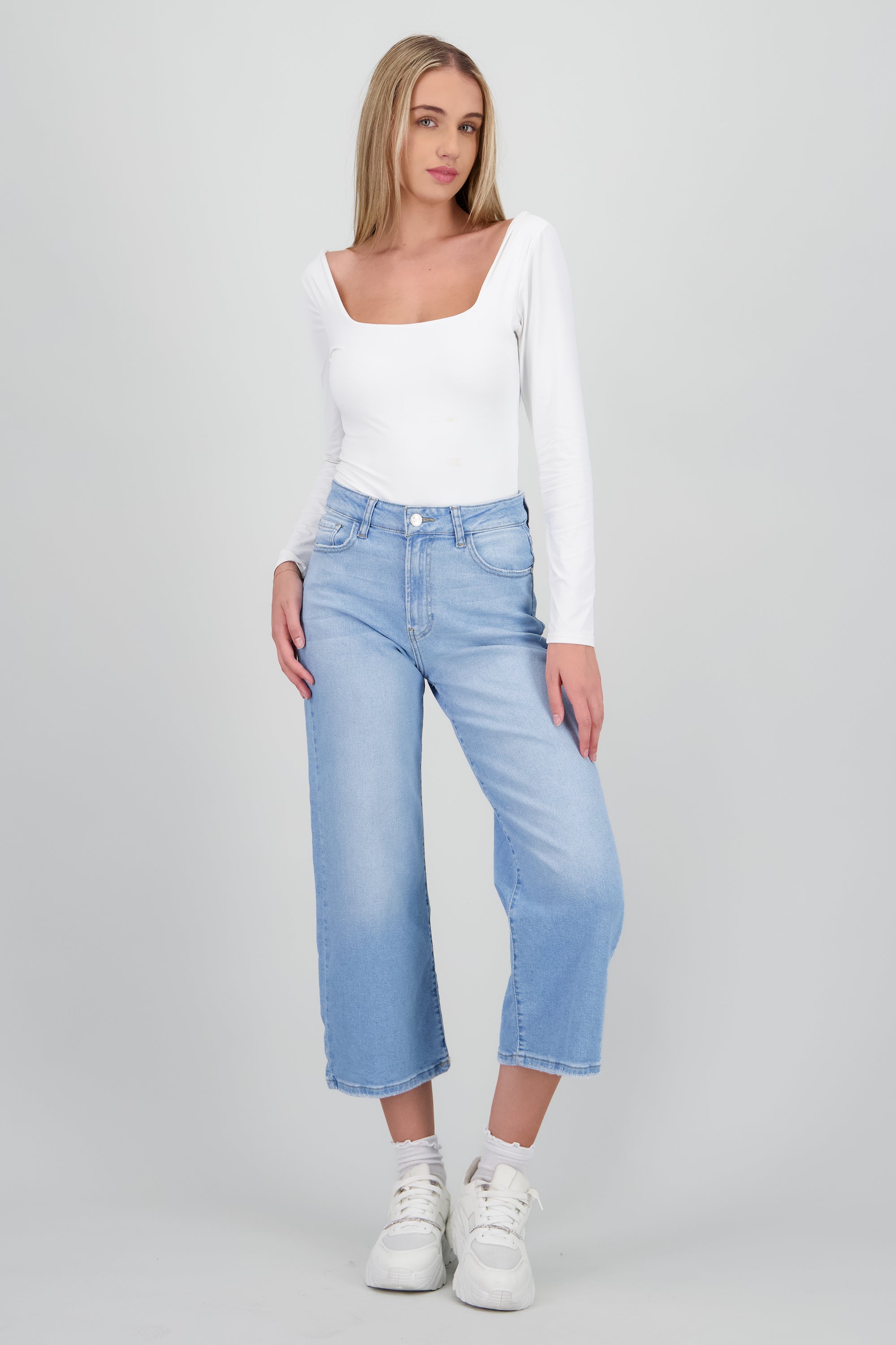 Jeans mid rise culotte BLEACHED
