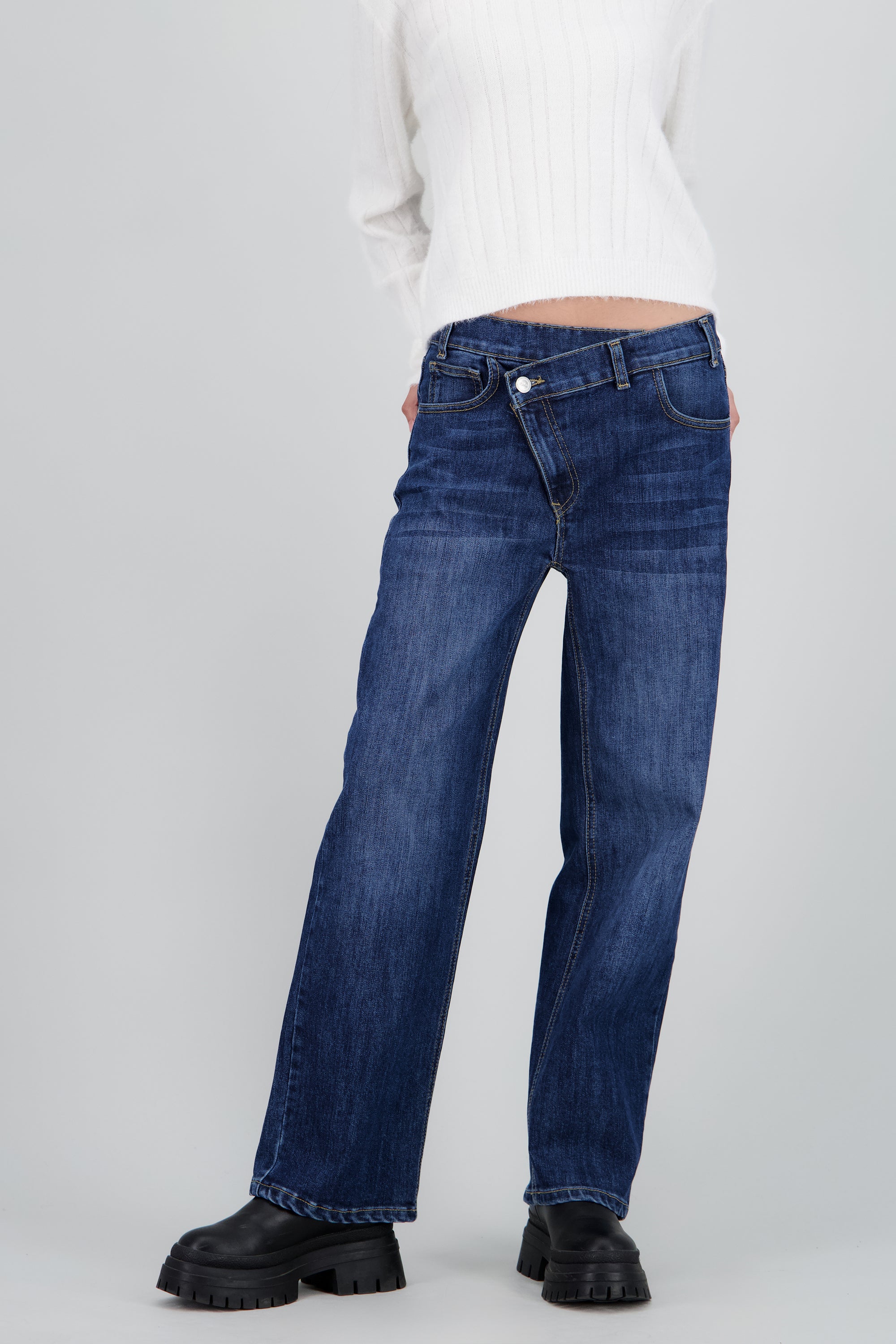 Jeans wide leg pretina cruzada DARK WASH