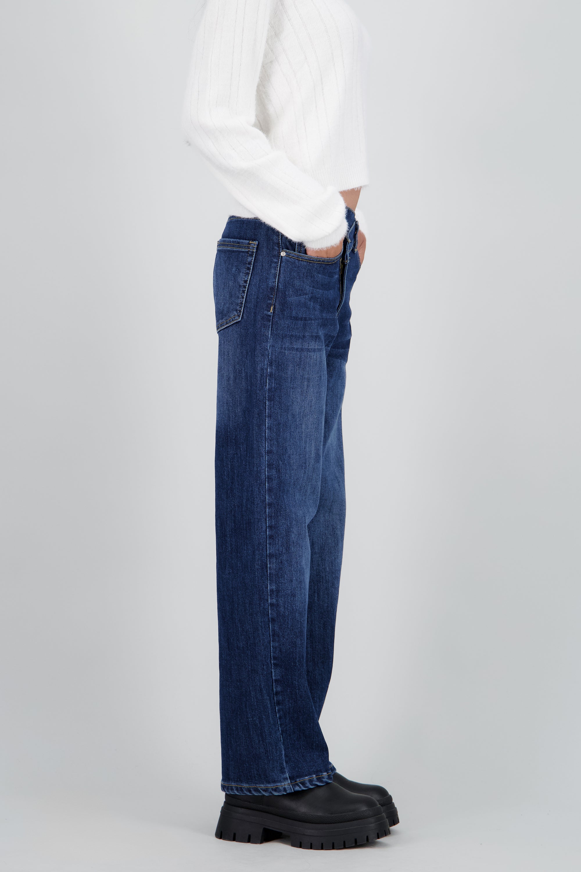 Jeans wide leg pretina cruzada DARK WASH