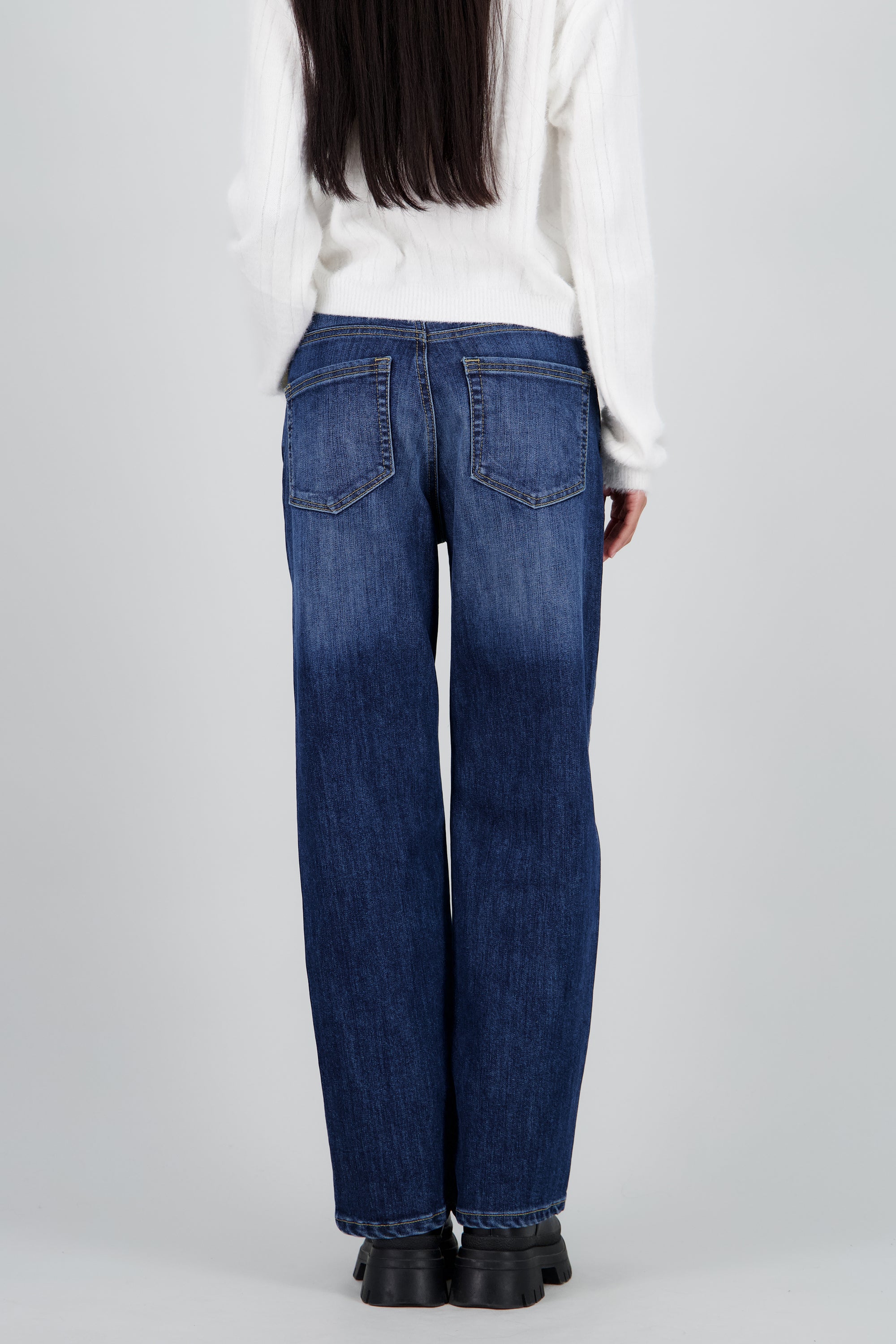 Jeans wide leg pretina cruzada DARK WASH