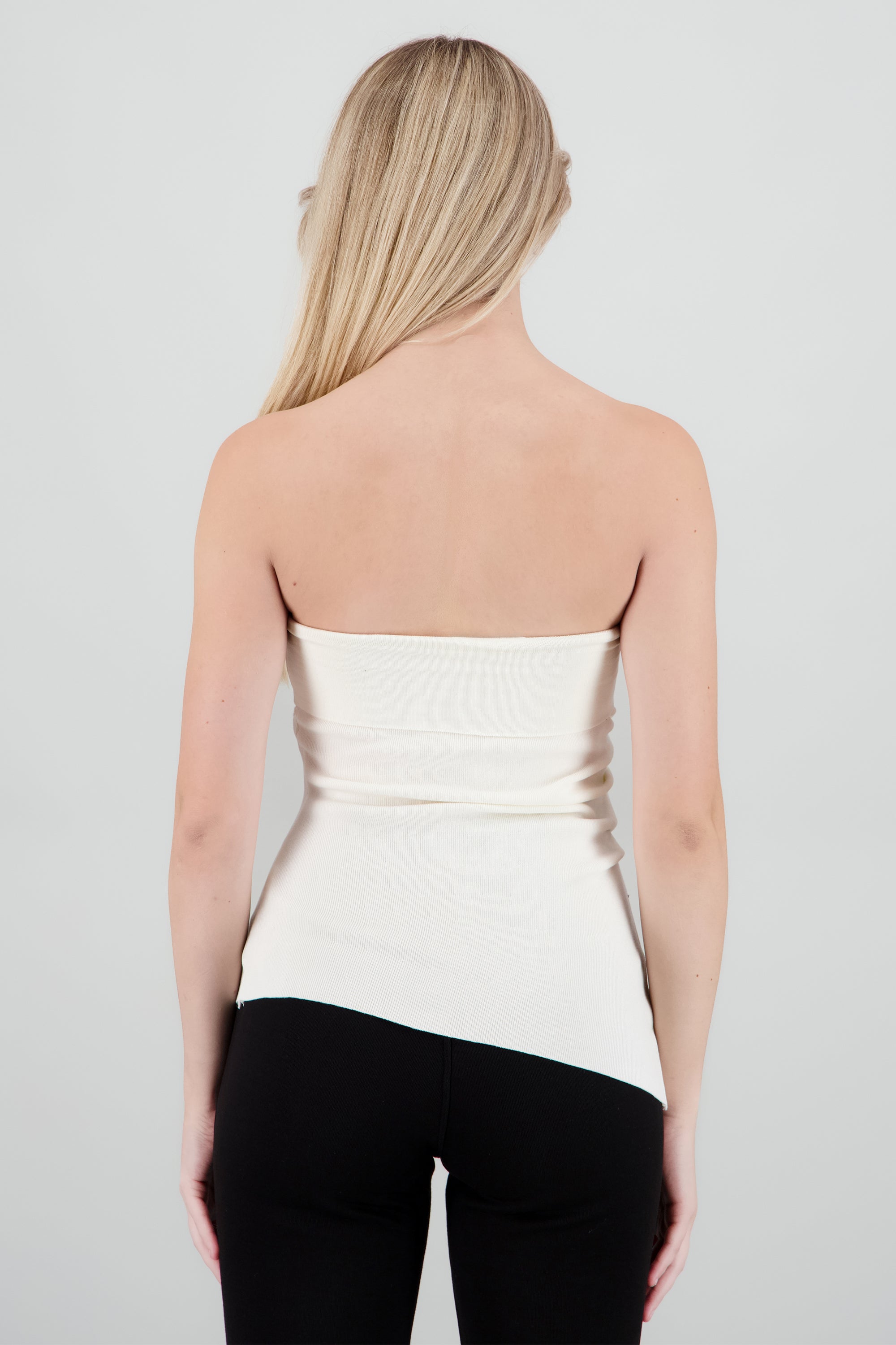 Top tubo asimetrico tejido con dobladillo BLANCO