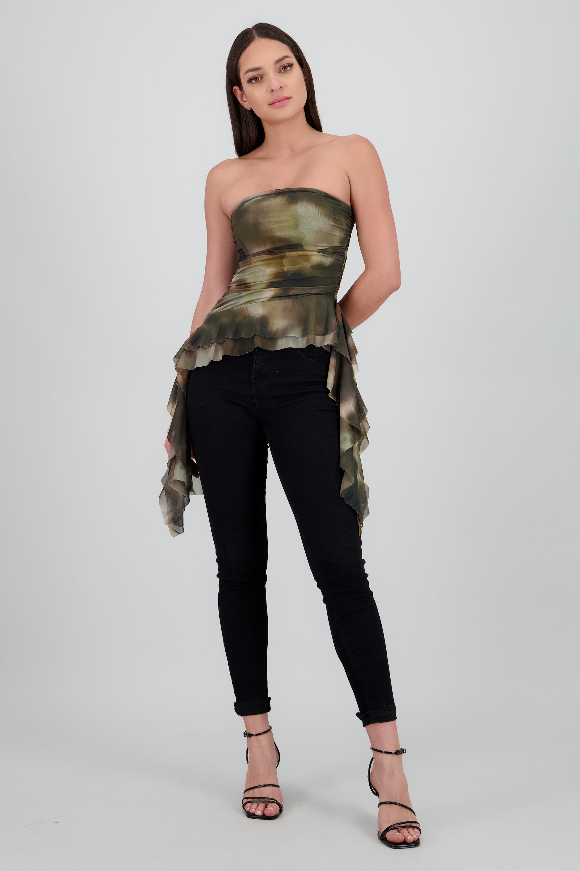 Top drapeado tiras estampado CAFE COMBO