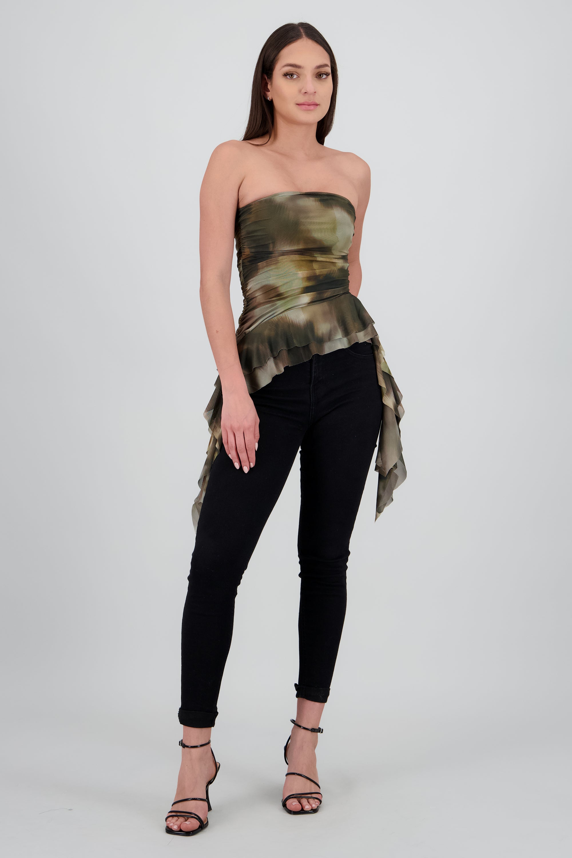 Top drapeado tiras estampado CAFE COMBO