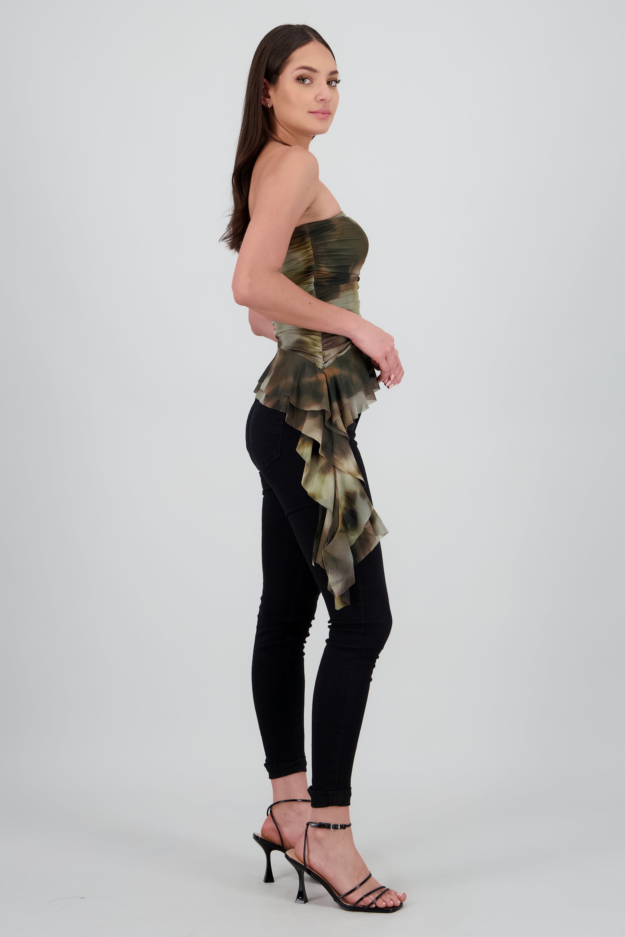 Top drapeado tiras estampado CAFE COMBO