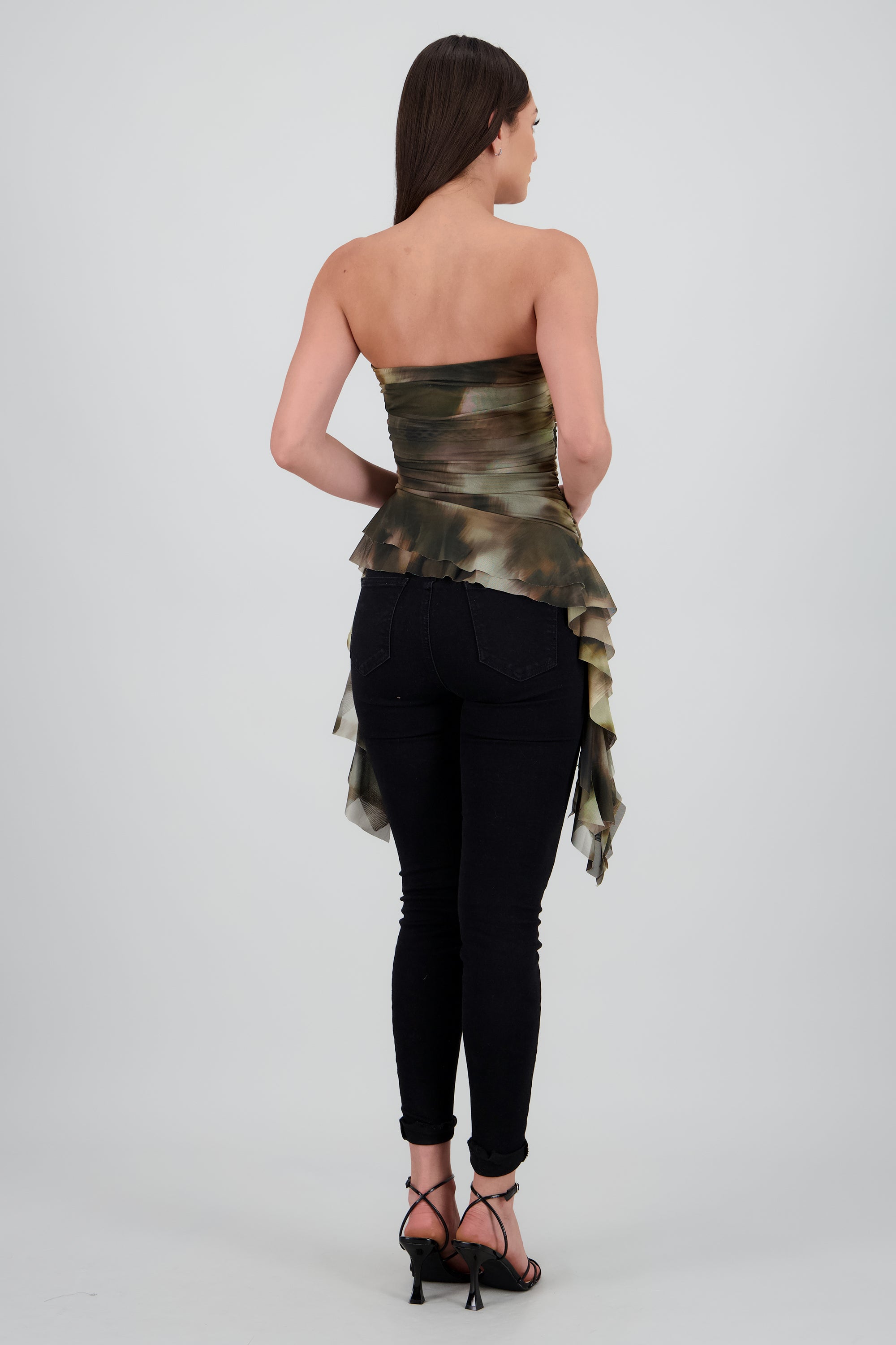 Top drapeado tiras estampado CAFE COMBO