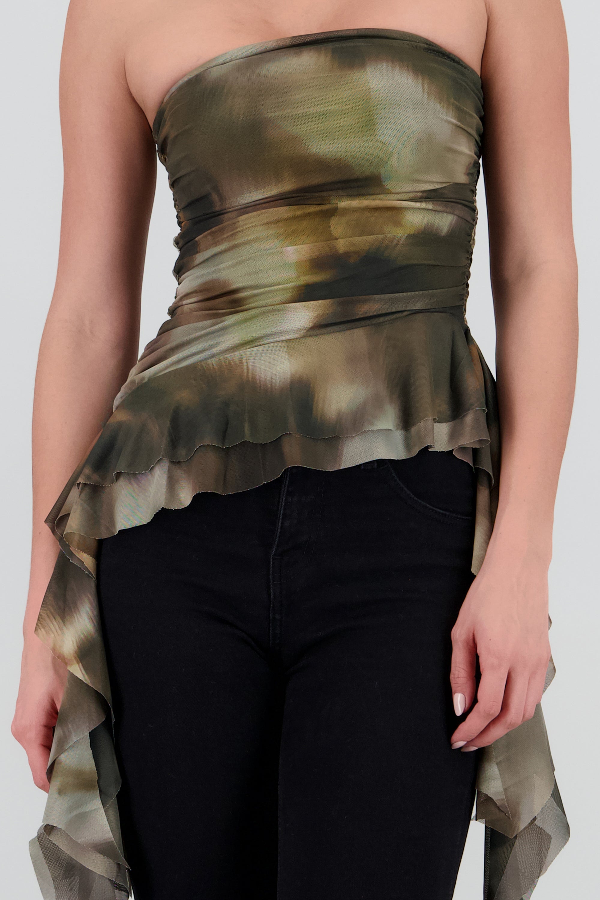 Top drapeado tiras estampado CAFE COMBO