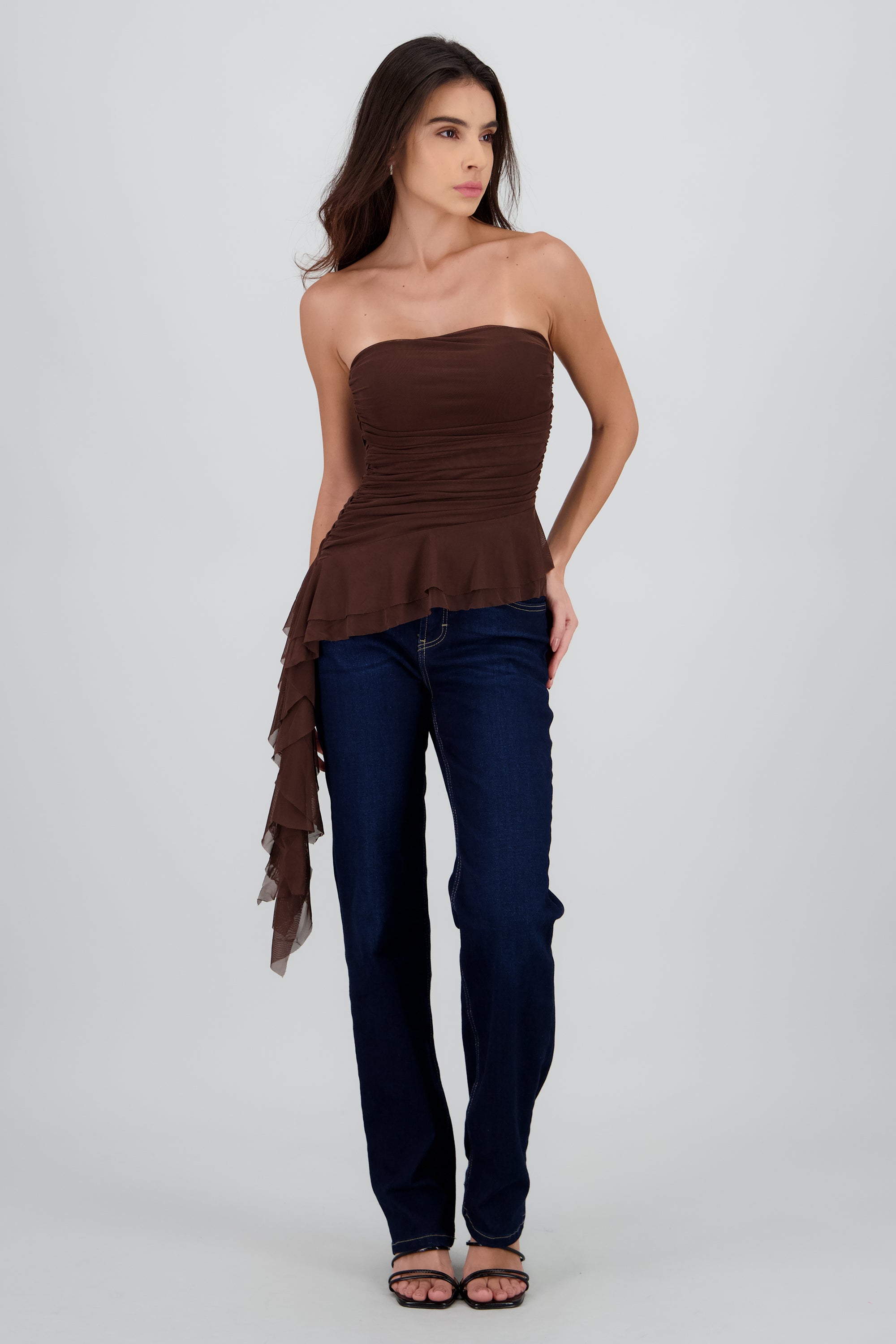 Top strapless olan en costado CHOCOLATE