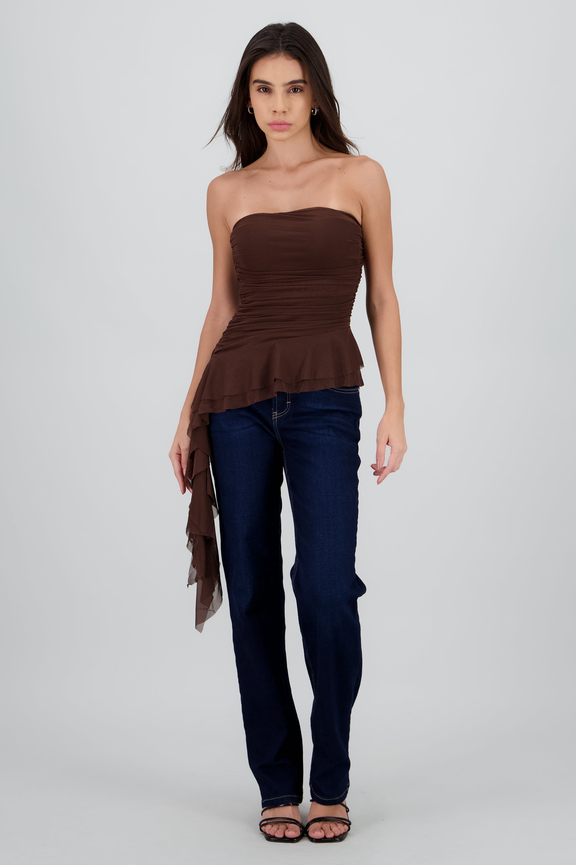 Top strapless olan en costado CHOCOLATE