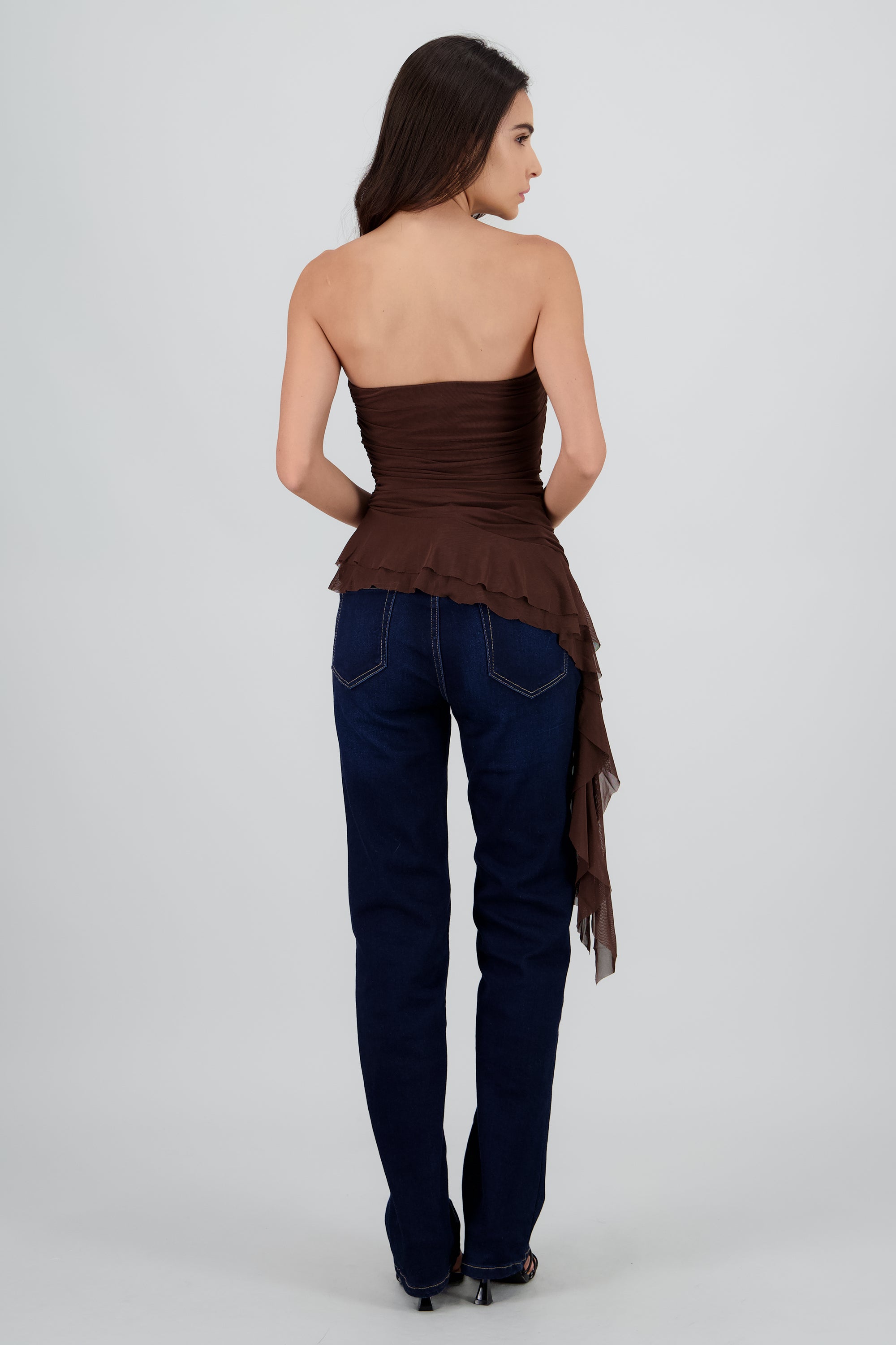 Top strapless olan en costado CHOCOLATE