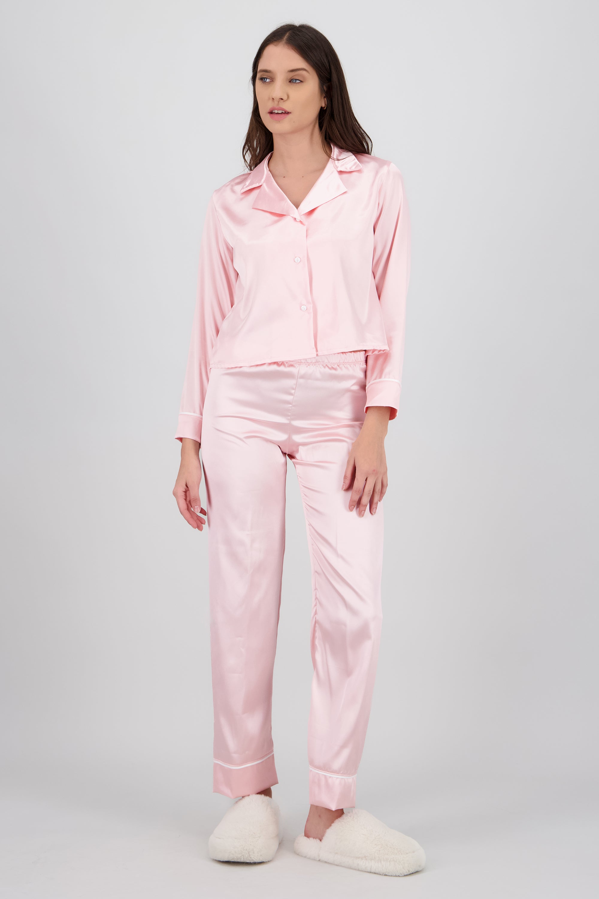 Pijama camisera satin pantalon m/l PALO DE ROSA