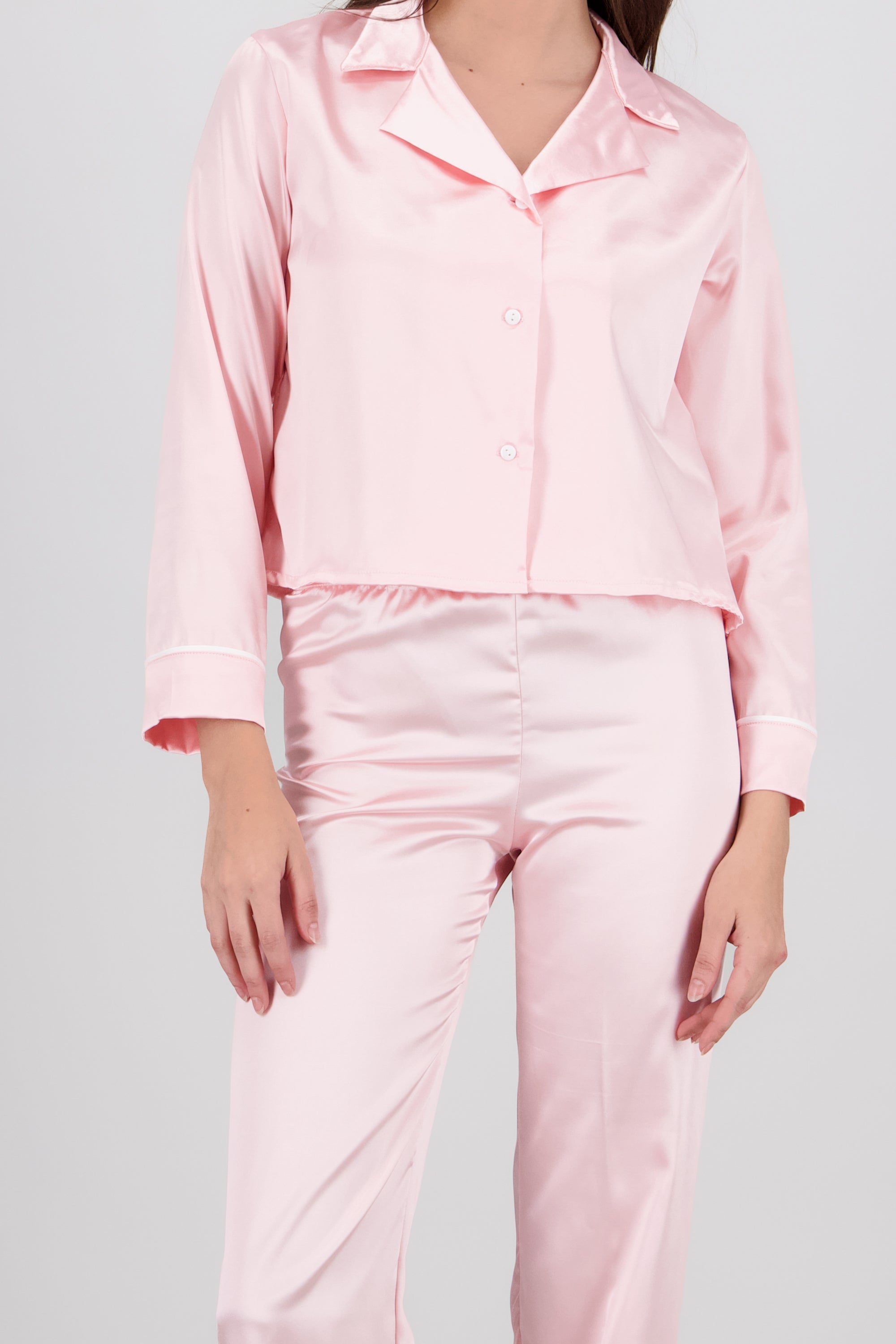 Pijama camisera satin pantalon m/l PALO DE ROSA