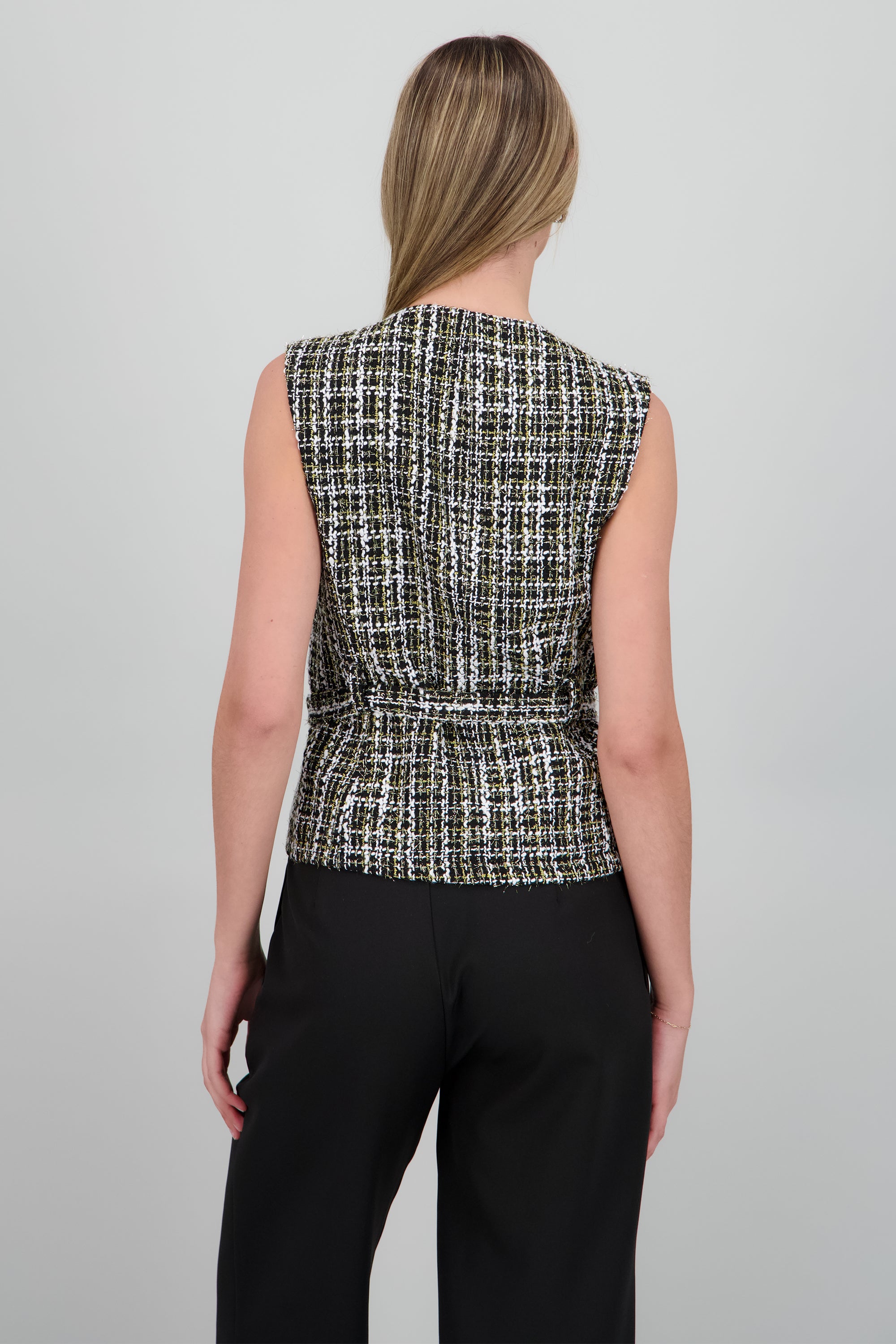 Chaleco tweed botones detalle cinturon NEGRO COMBO