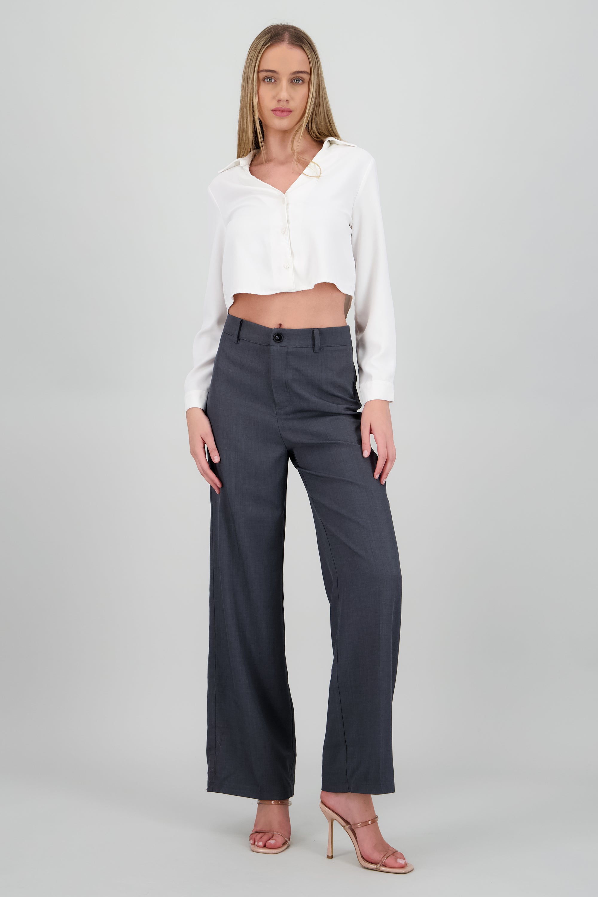 Pantalón recto tiro medio GRIS