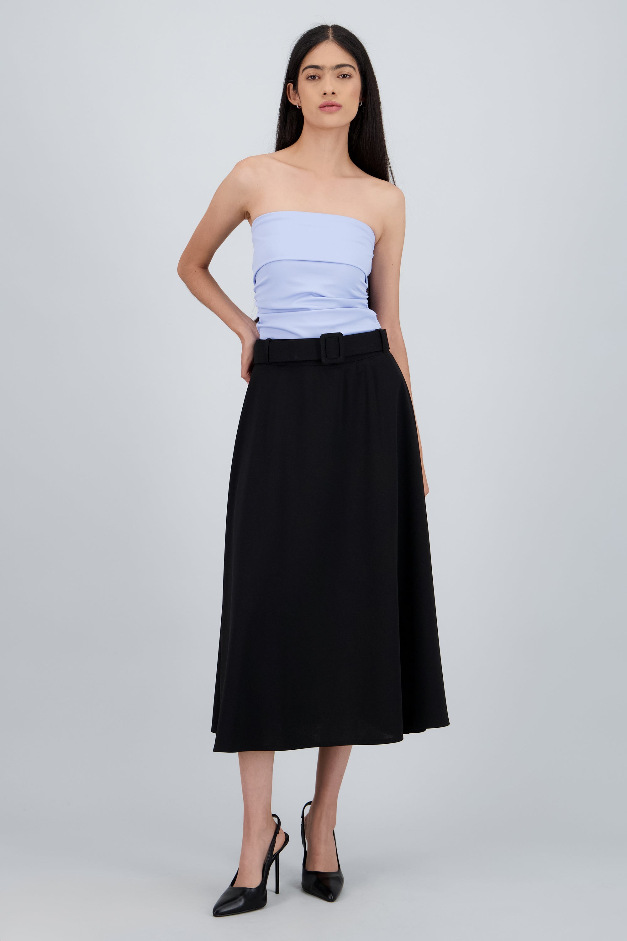 Falda maxi con cinturon NEGRO